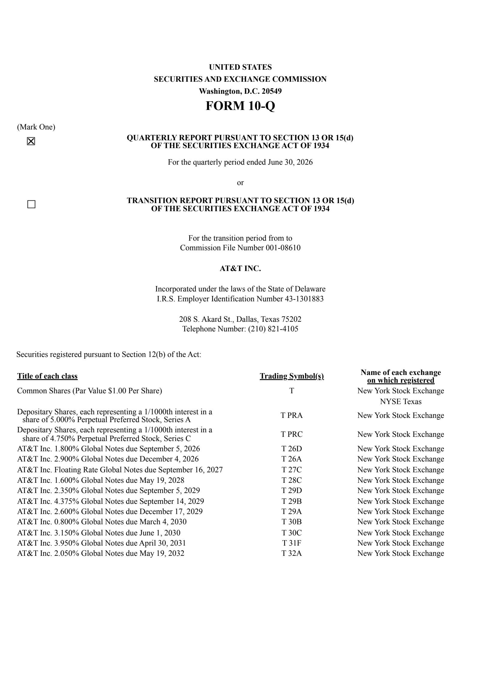 AT&T's Q2 2026 Quarterly report