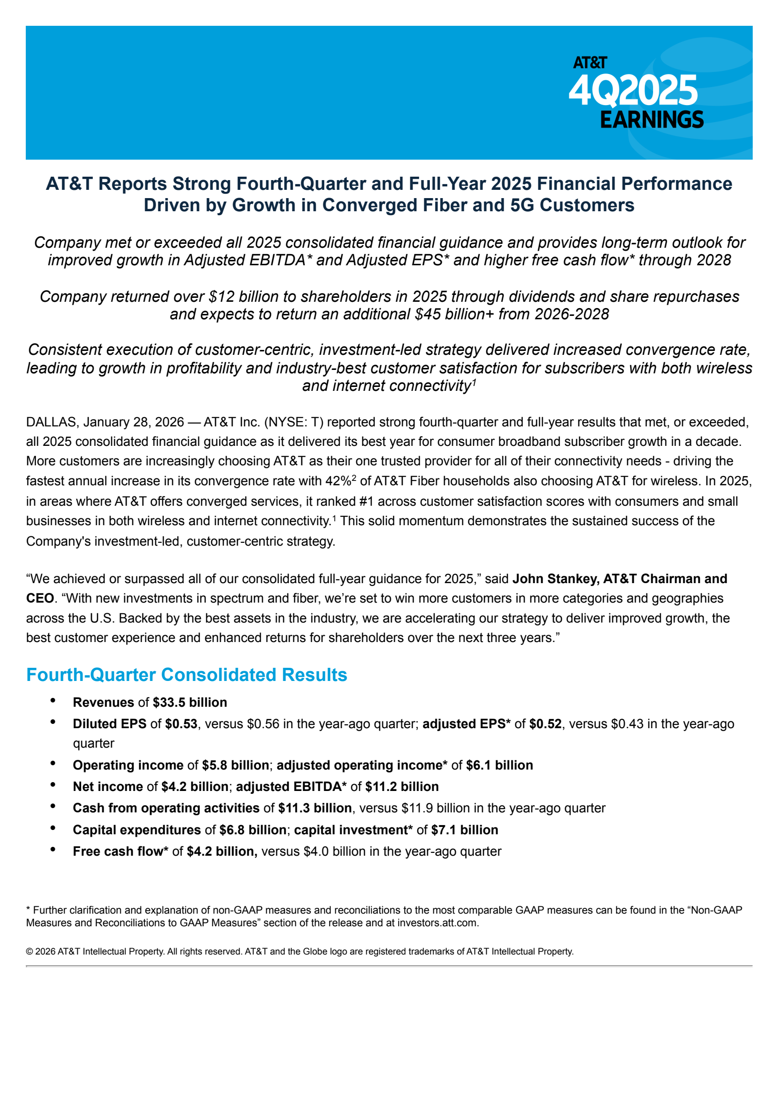 AT&T's Q4 2025 Press Release