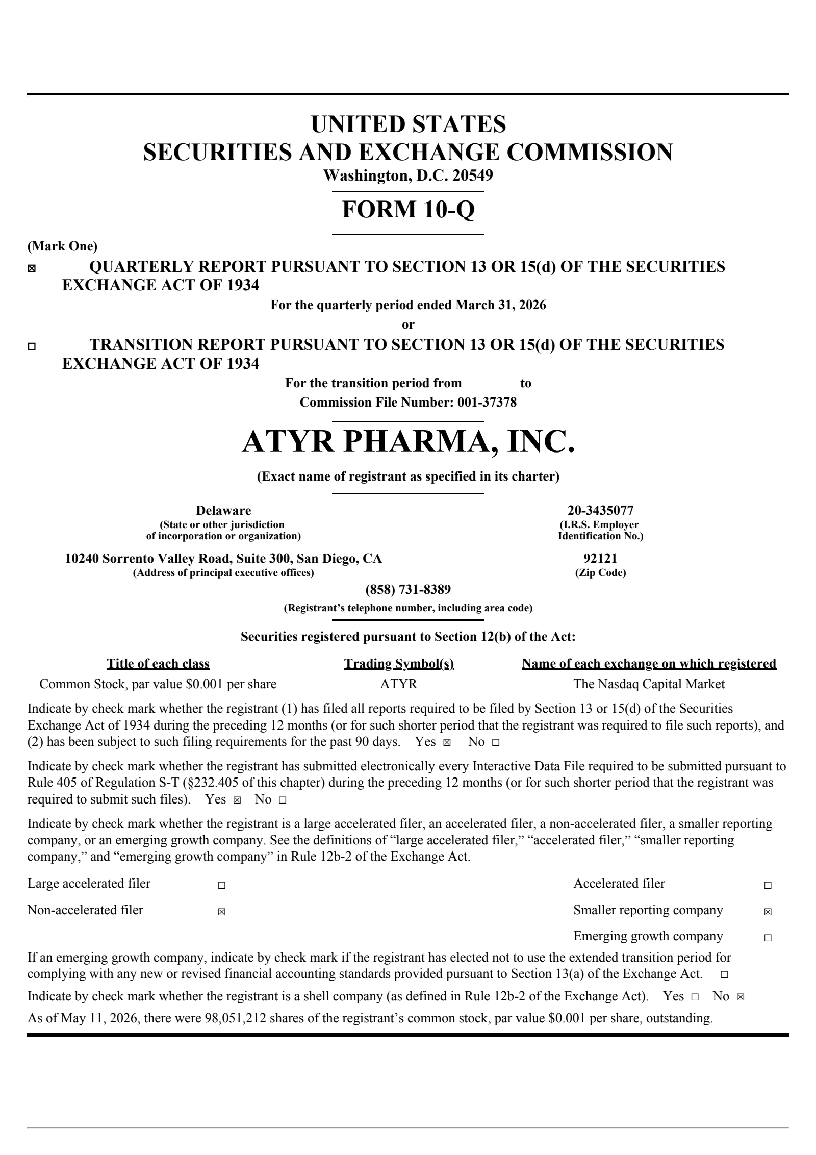 aTyr Pharma's Q1 2026 Quarterly report