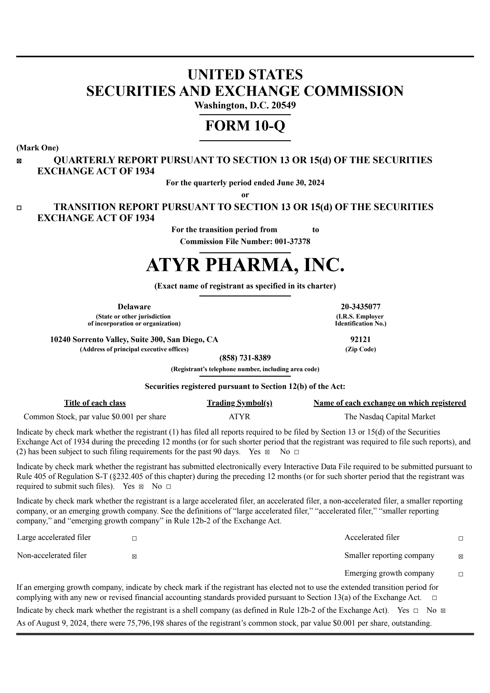 Atyr PHARMA's Q2 2024 Quarterly report