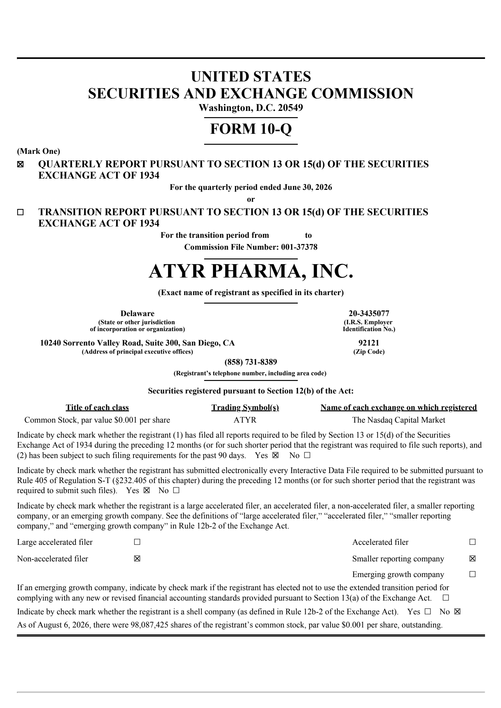 aTyr Pharma's Q2 2026 Quarterly report