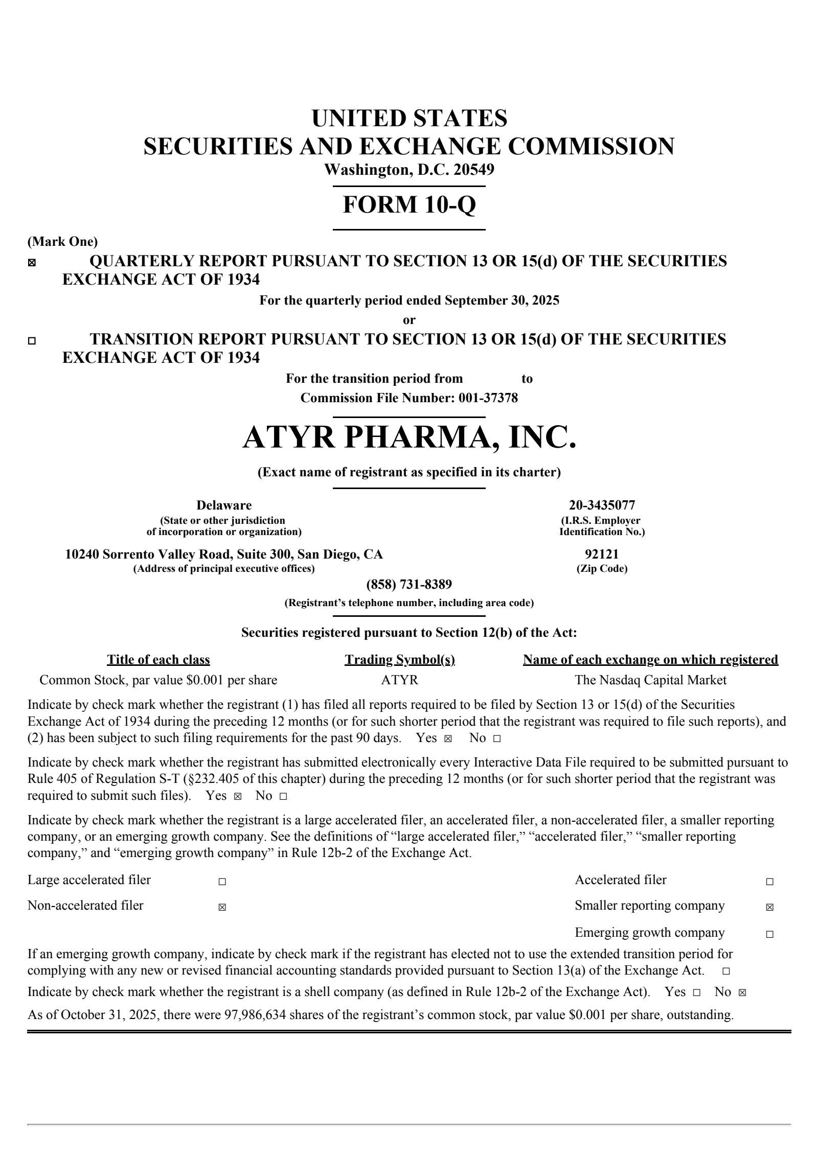 aTyr Pharma's Q3 2025 Quarterly Report