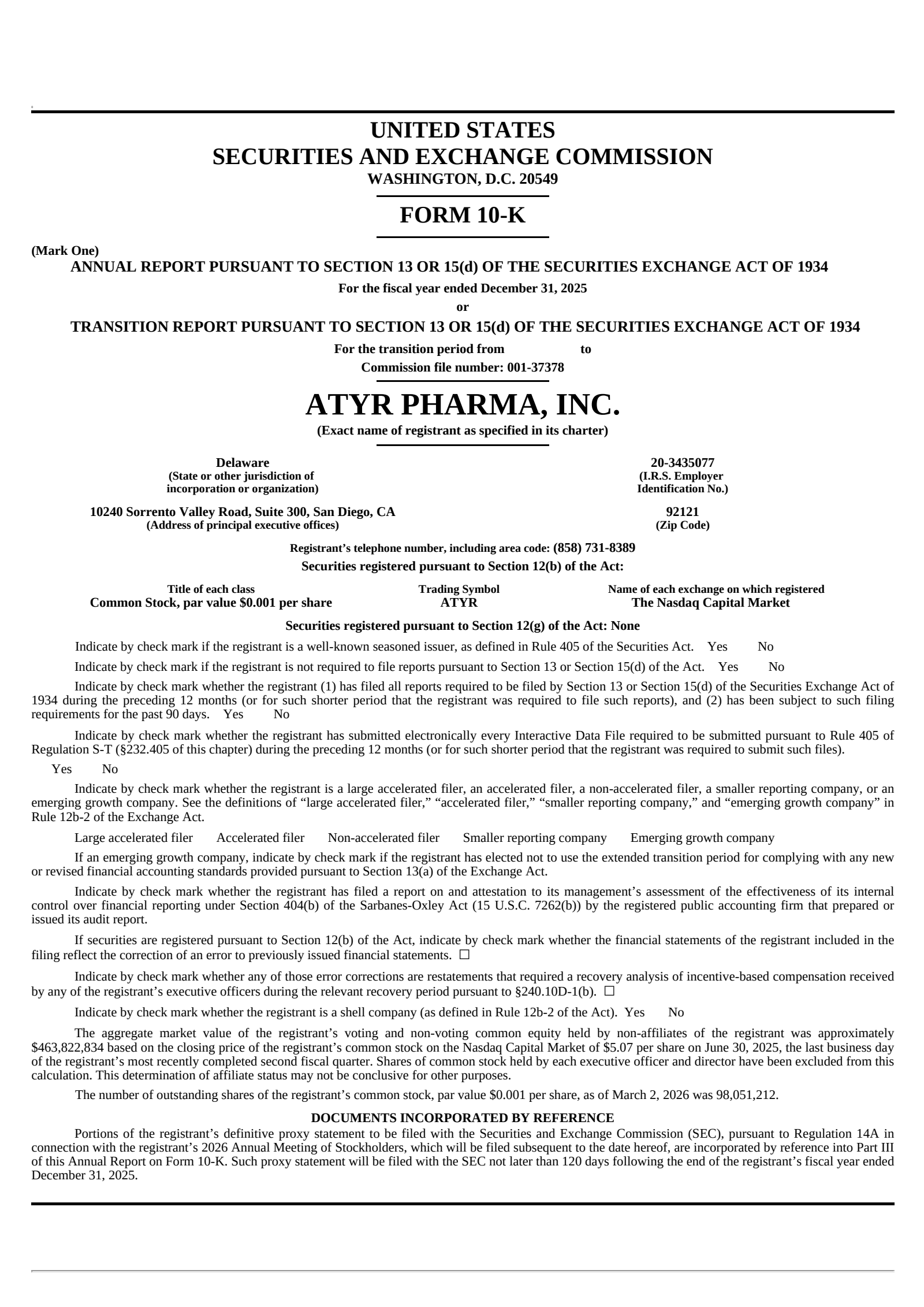aTyr Pharma's Q4 2025 Annual report