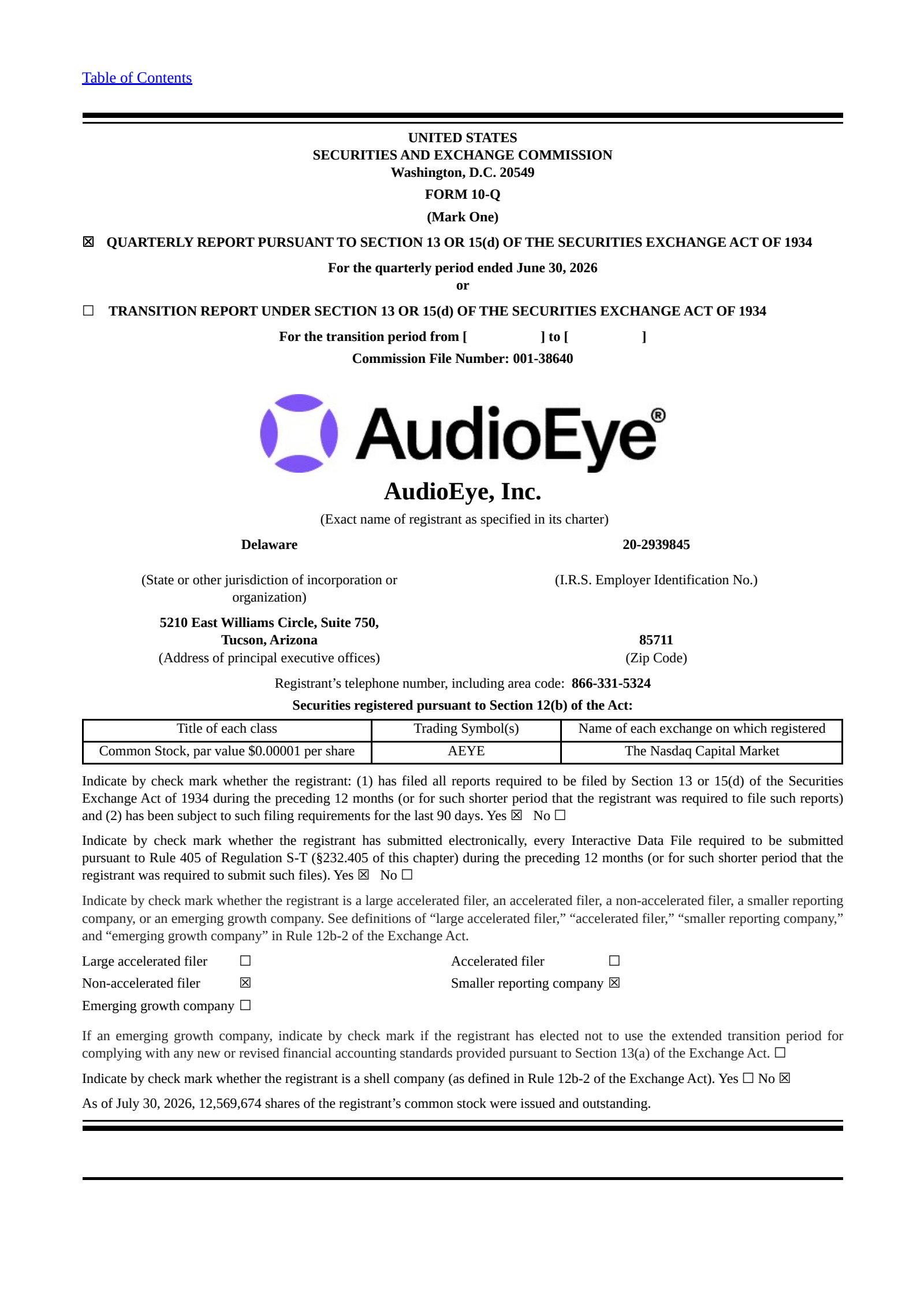 Audioeye's Q2 2026 Quarterly report