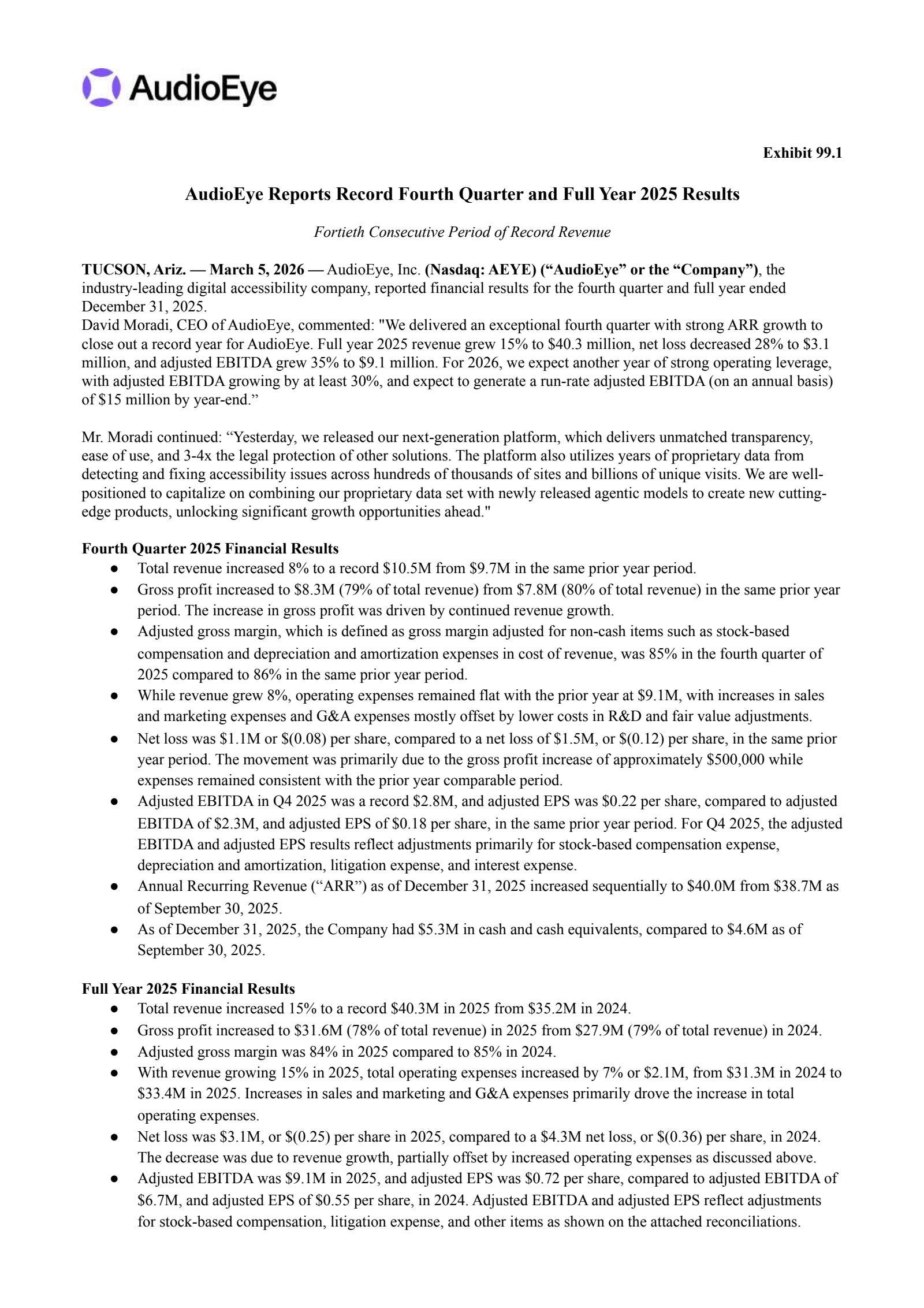 Audioeye's Q4 2025 Press Release