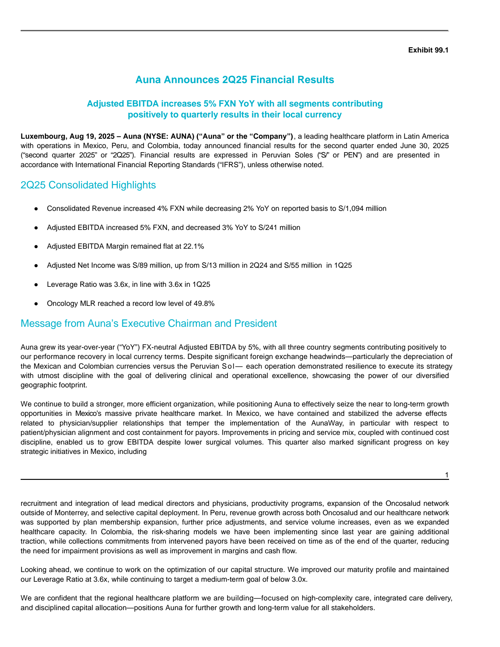 Auna's Q2 2025 Press Release