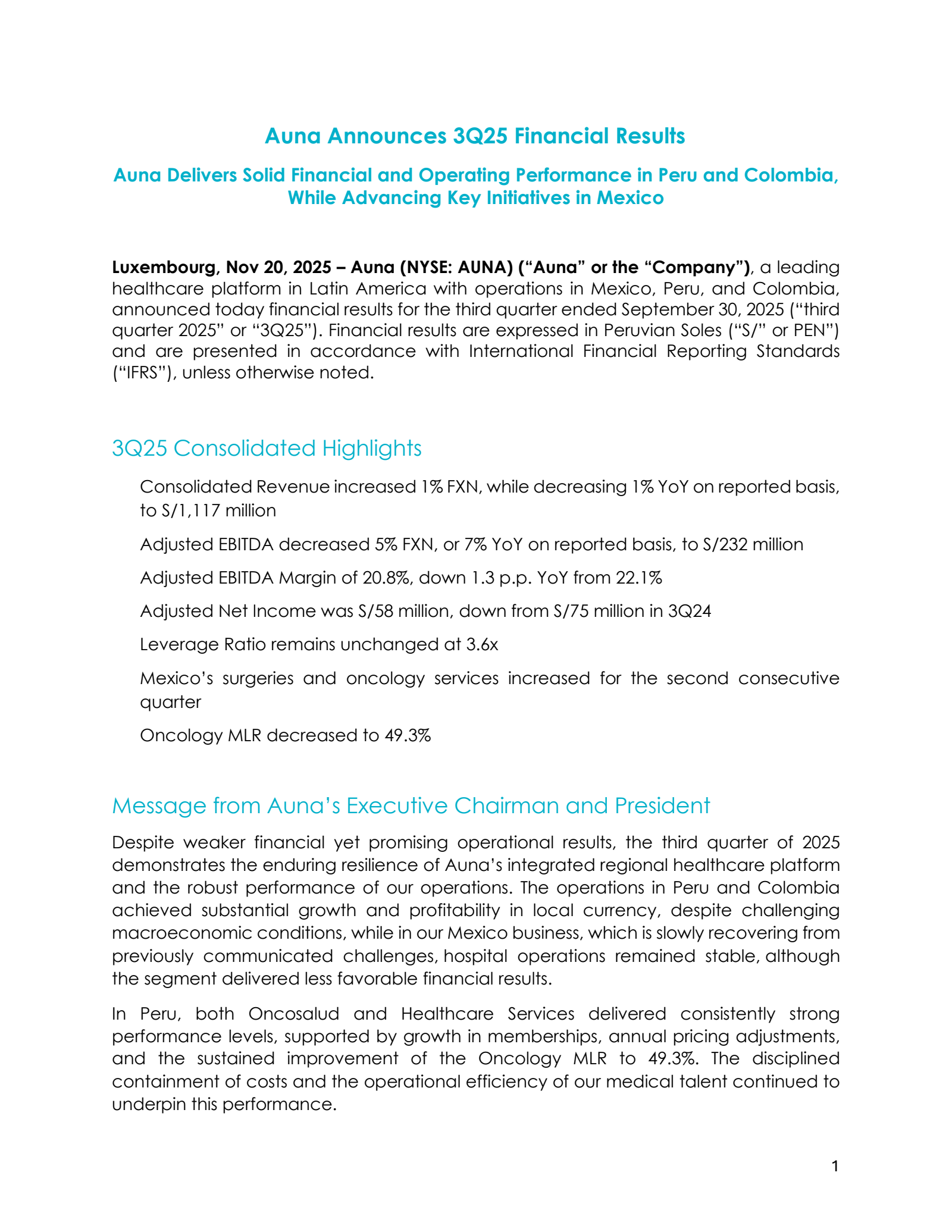 Auna's Q3 2025 Earnings Release