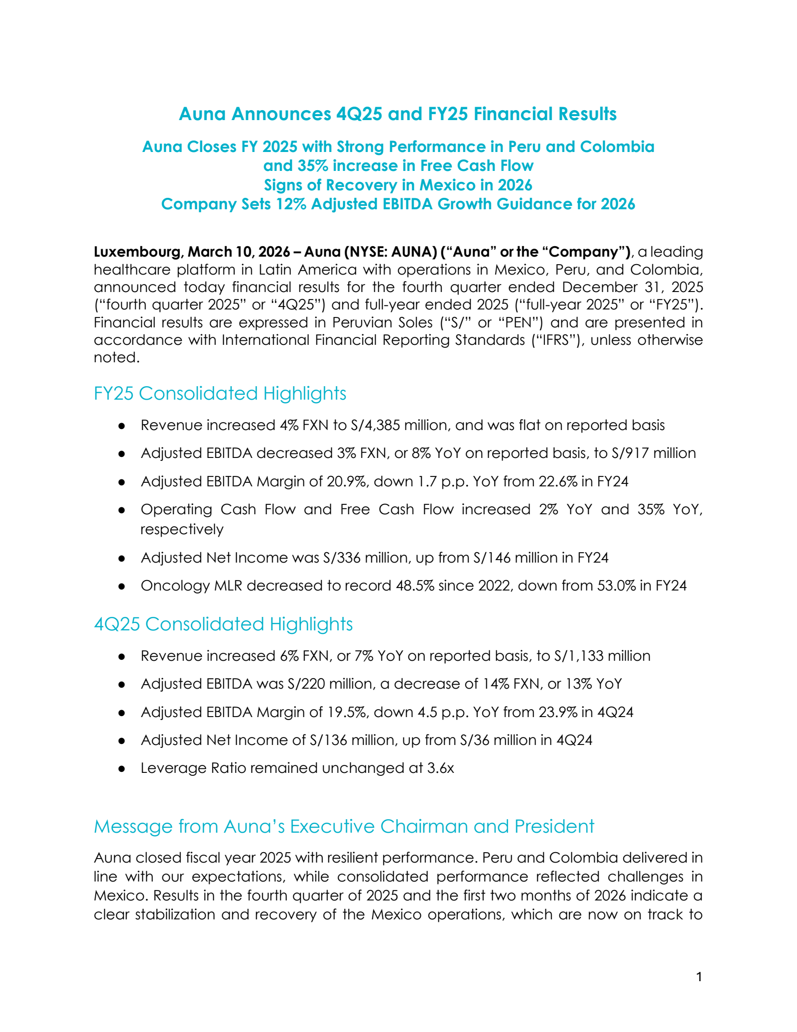 Auna's Q4 2025 Press Release