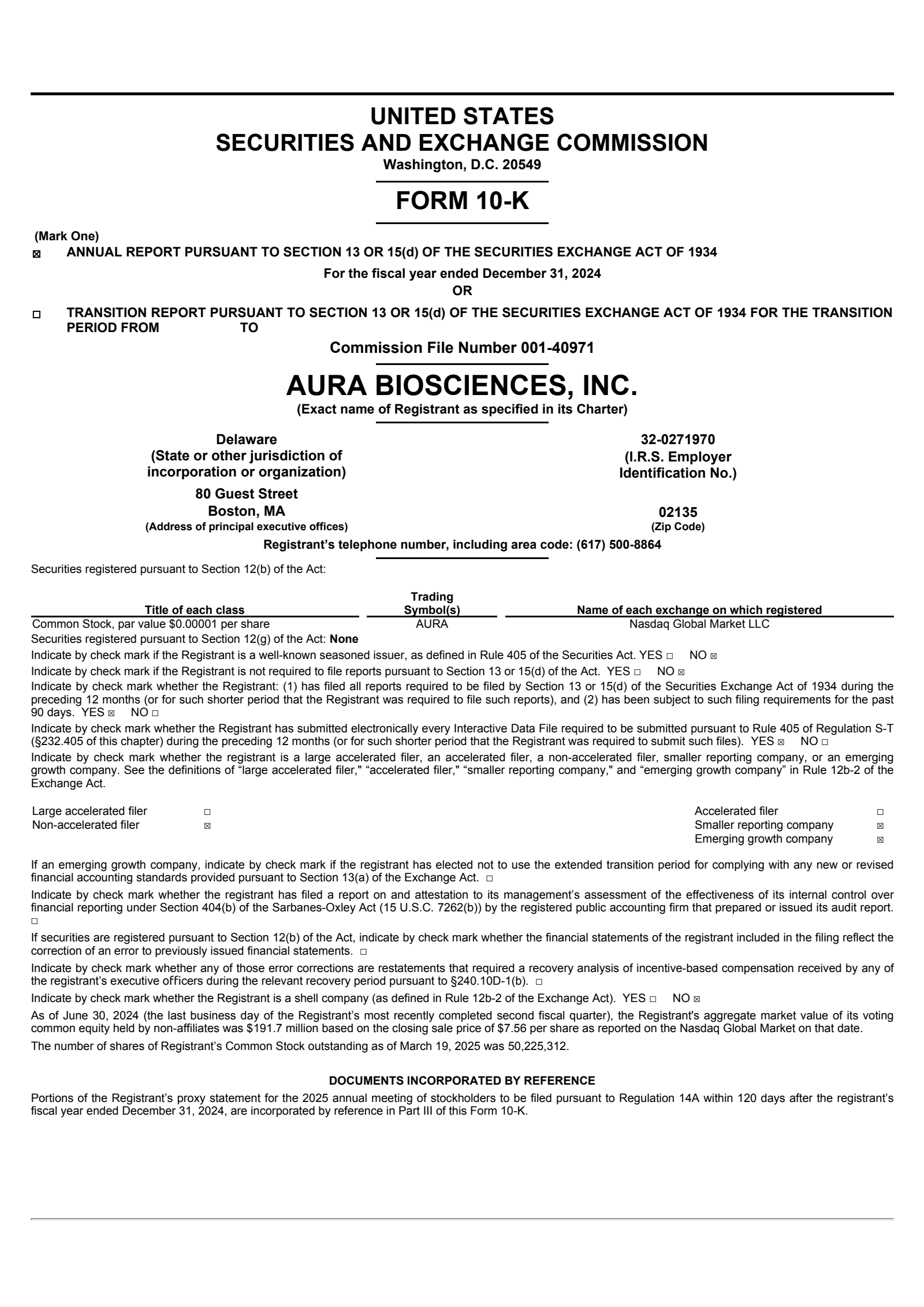 Aura Biosciences' Q4 2024 Annual report