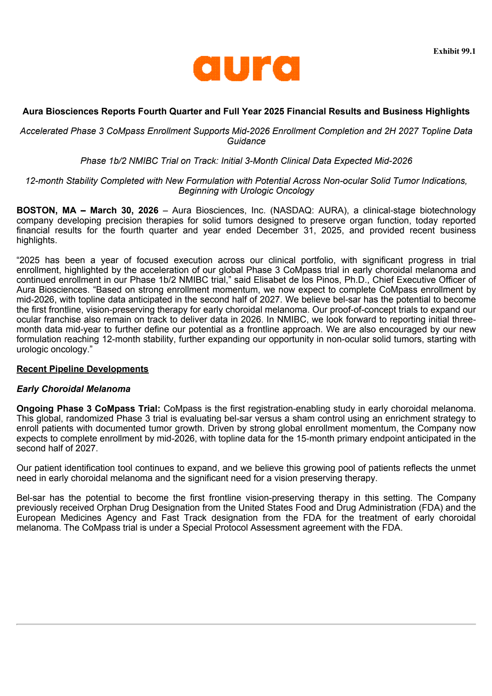 Aura Biosciences' Q4 2025 Press Release