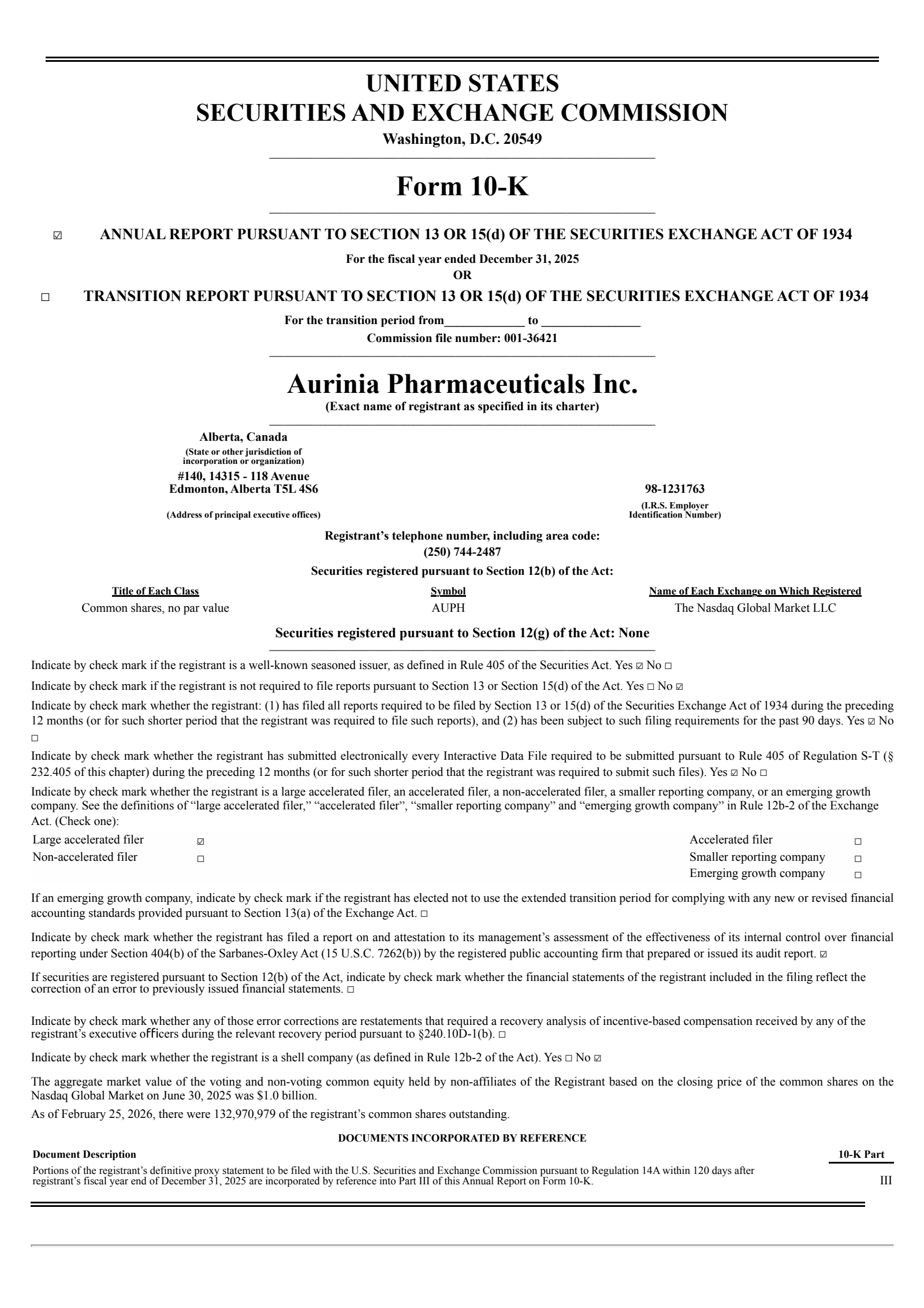 Aurinia Pharmaceuticals' Q4 2025 Annual report