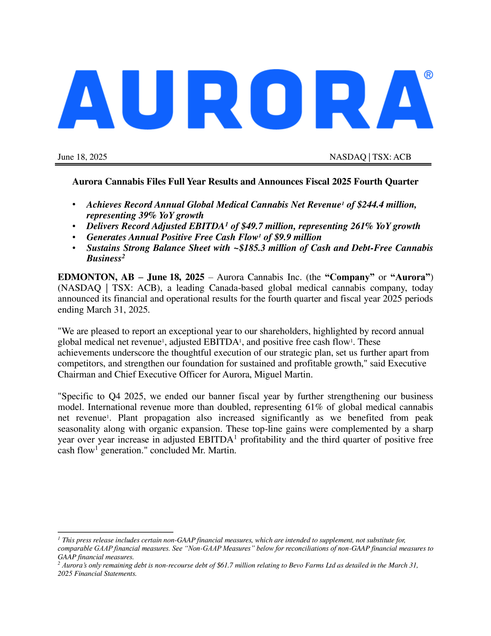 Aurora Cannabis' Q4 2025 Earnings Release