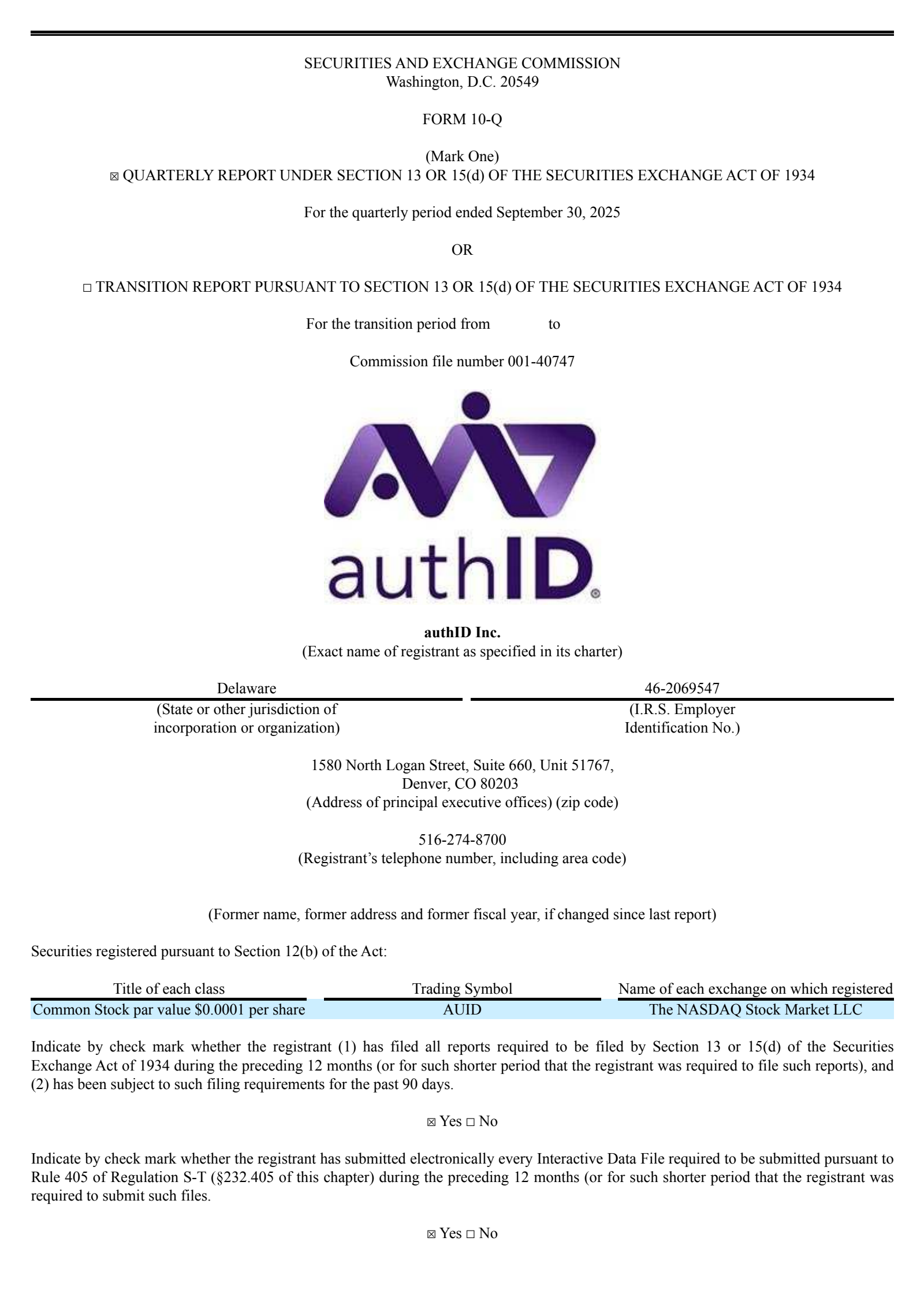 authID's Q3 2025 Quarterly Report