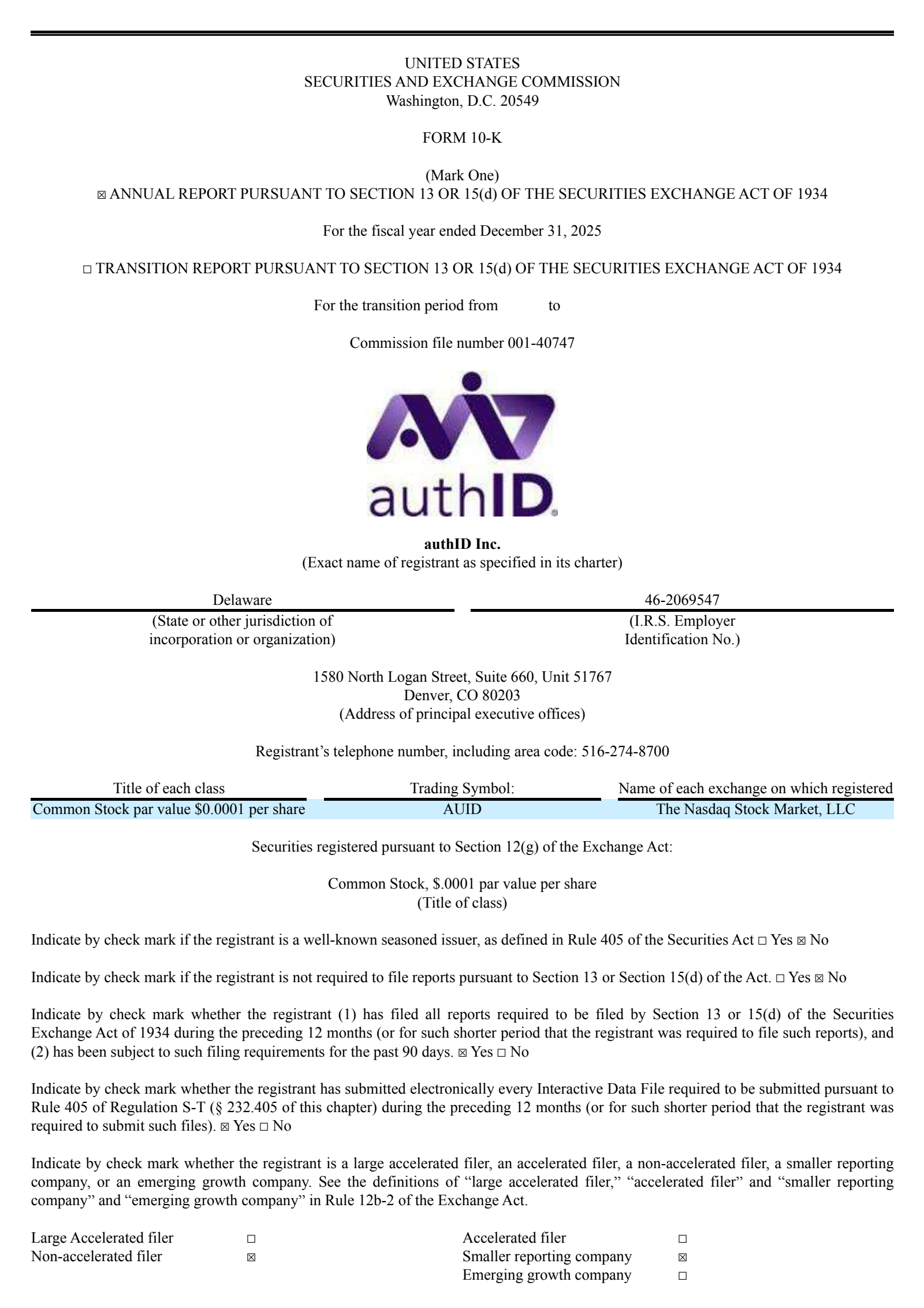 authID's Q4 2025 Annual report
