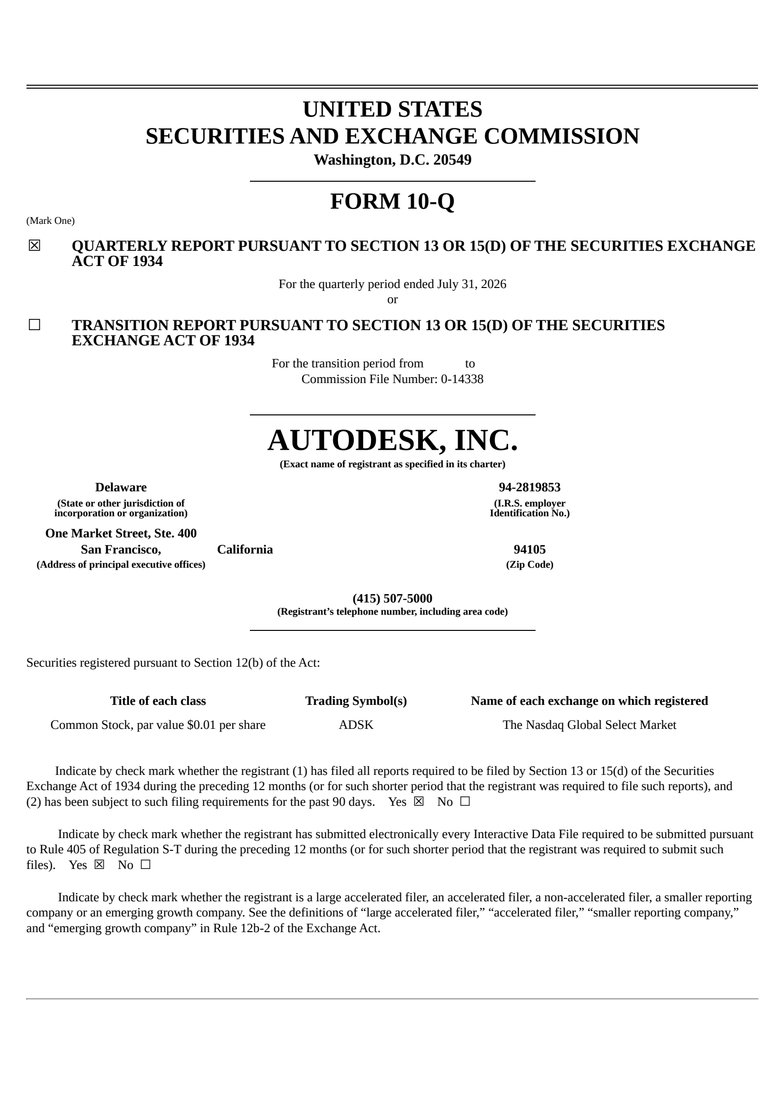 Autodesk's Q2 2027 Quarterly report