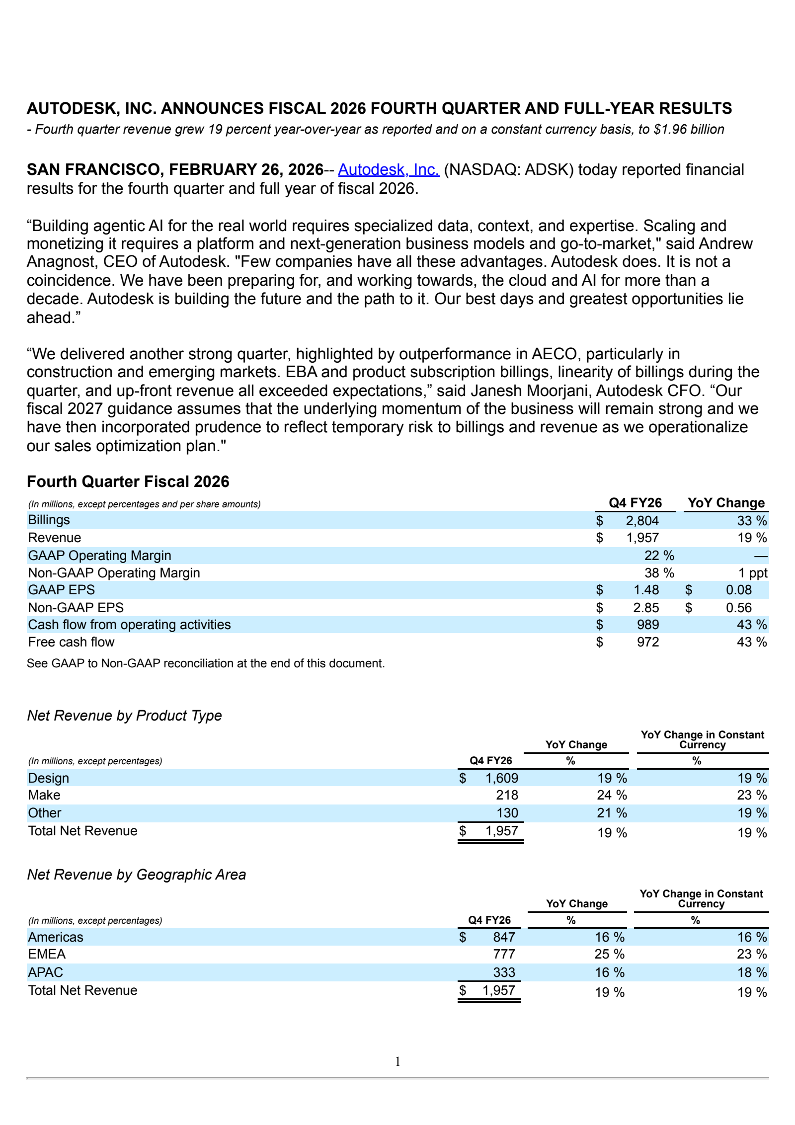 Autodesk's Q4 2026 Press Release