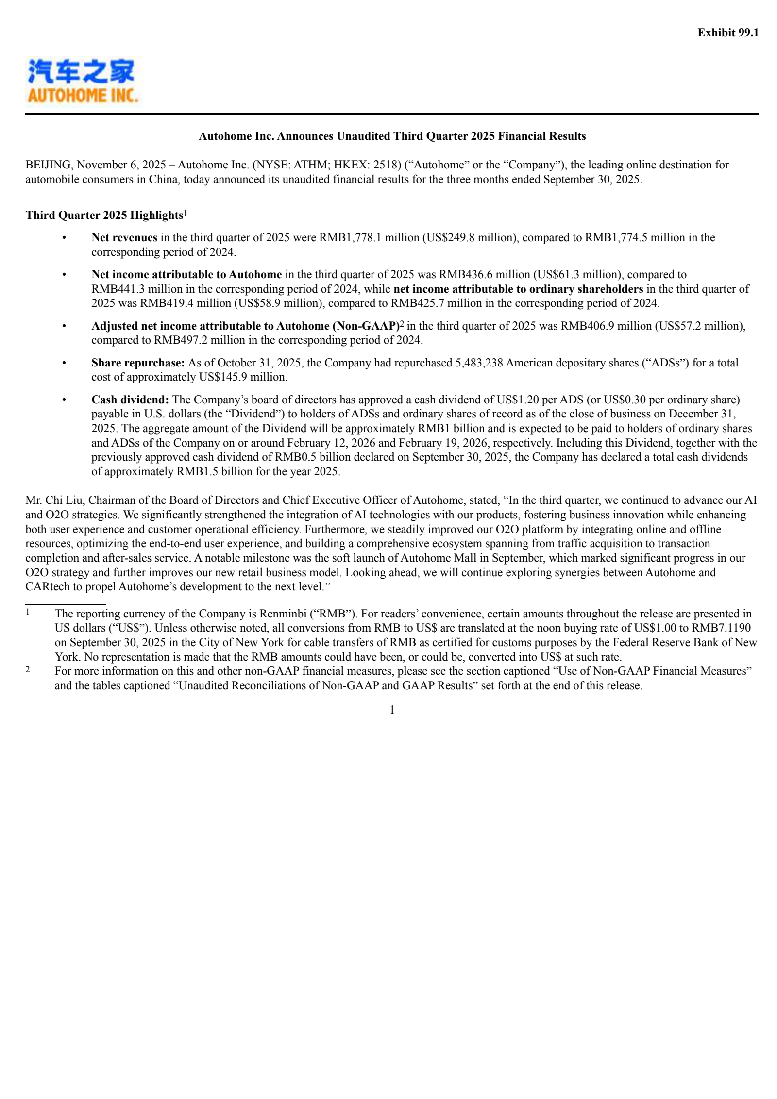 Autohome's Q3 2025 Earnings Release