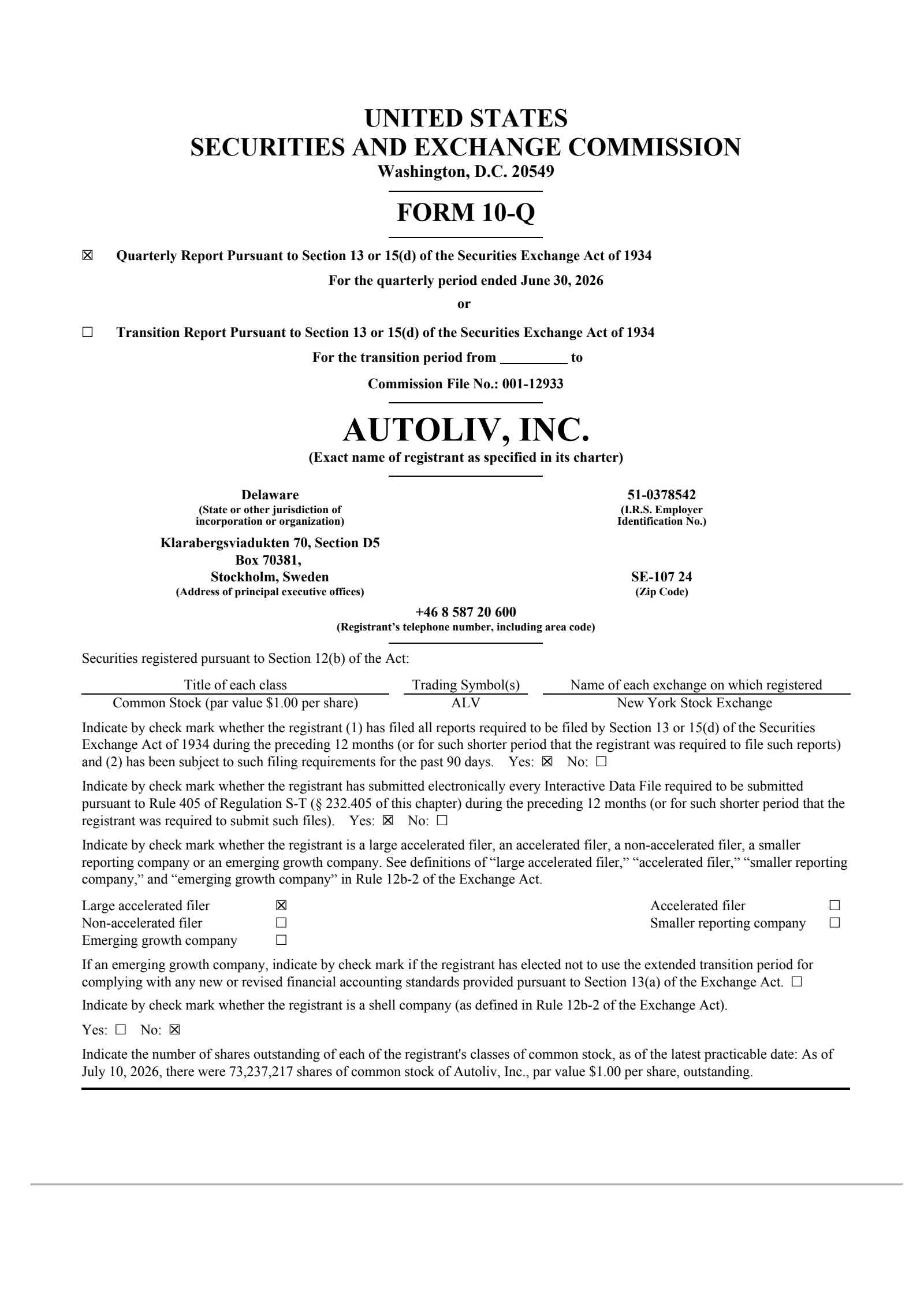 Autoliv's Q2 2026 Quarterly report