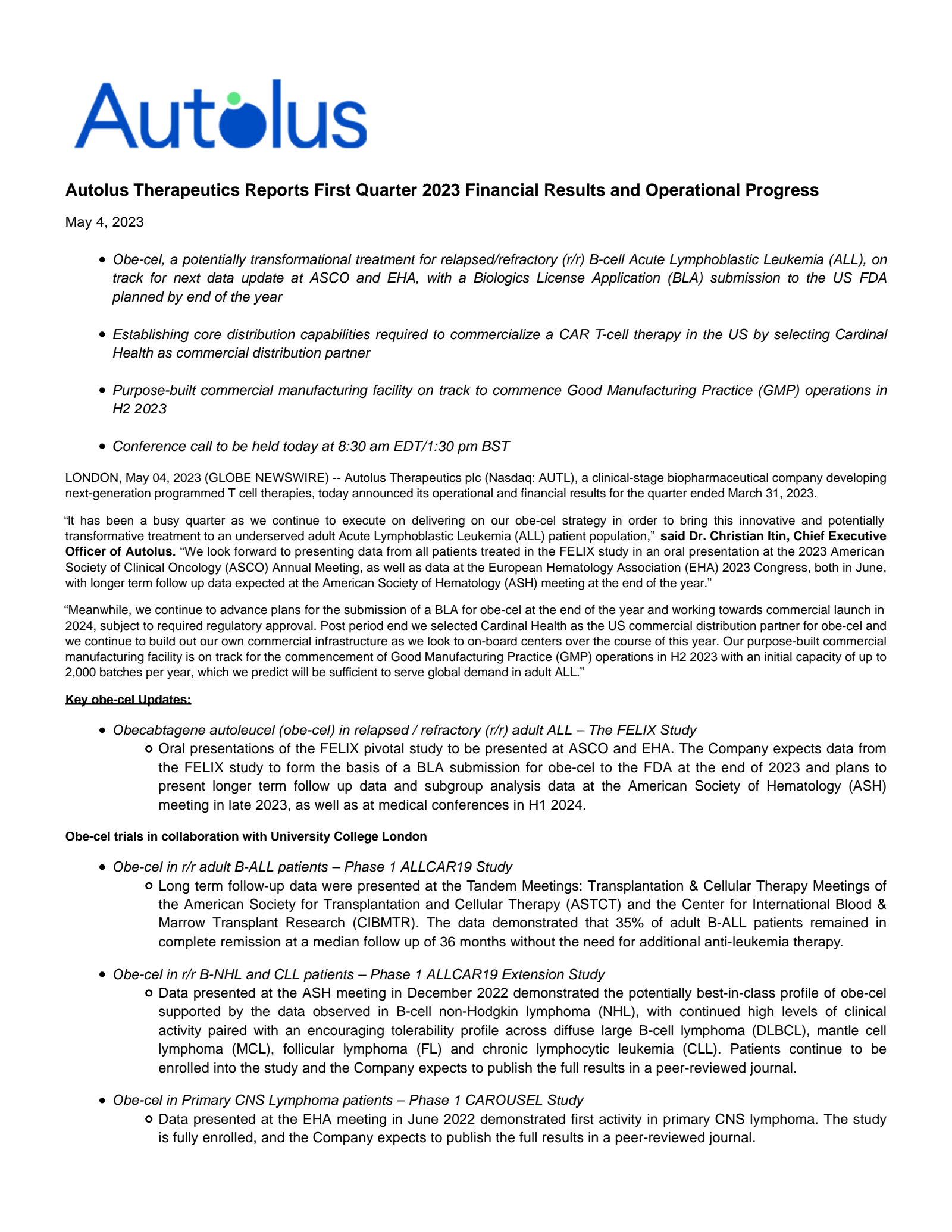 Main Street Capital's Q1 2023 Press Release