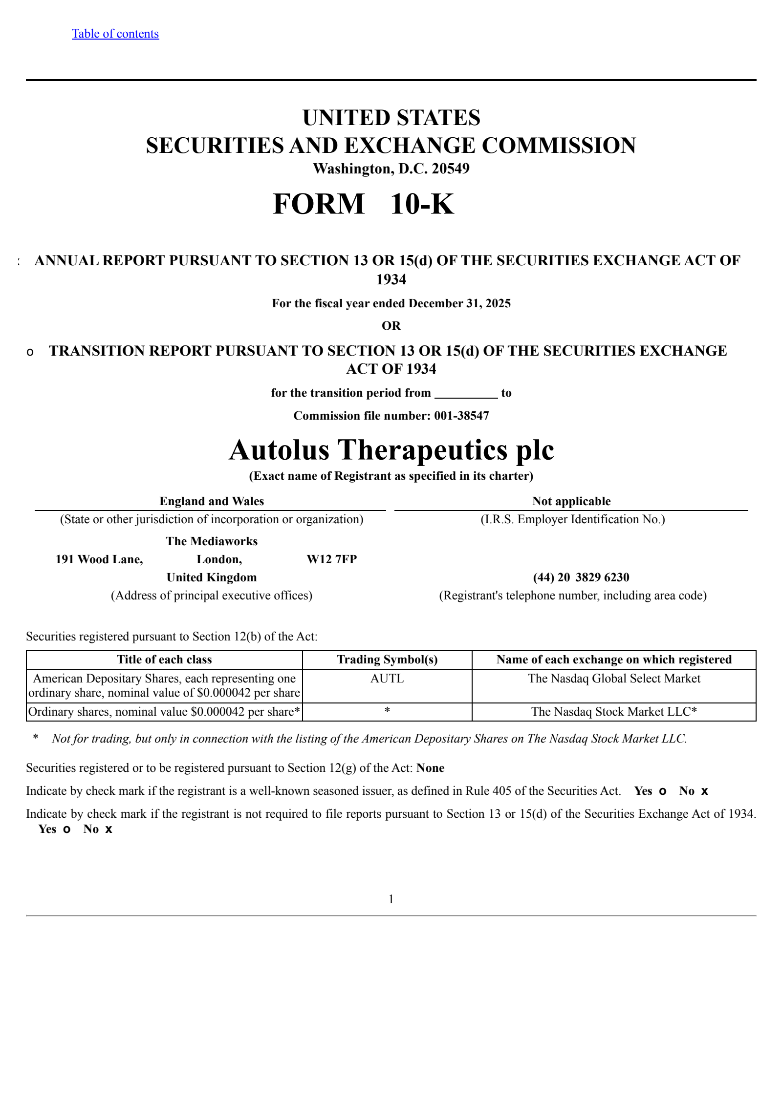 Autolus Therapeutics' Q4 2025 Annual report