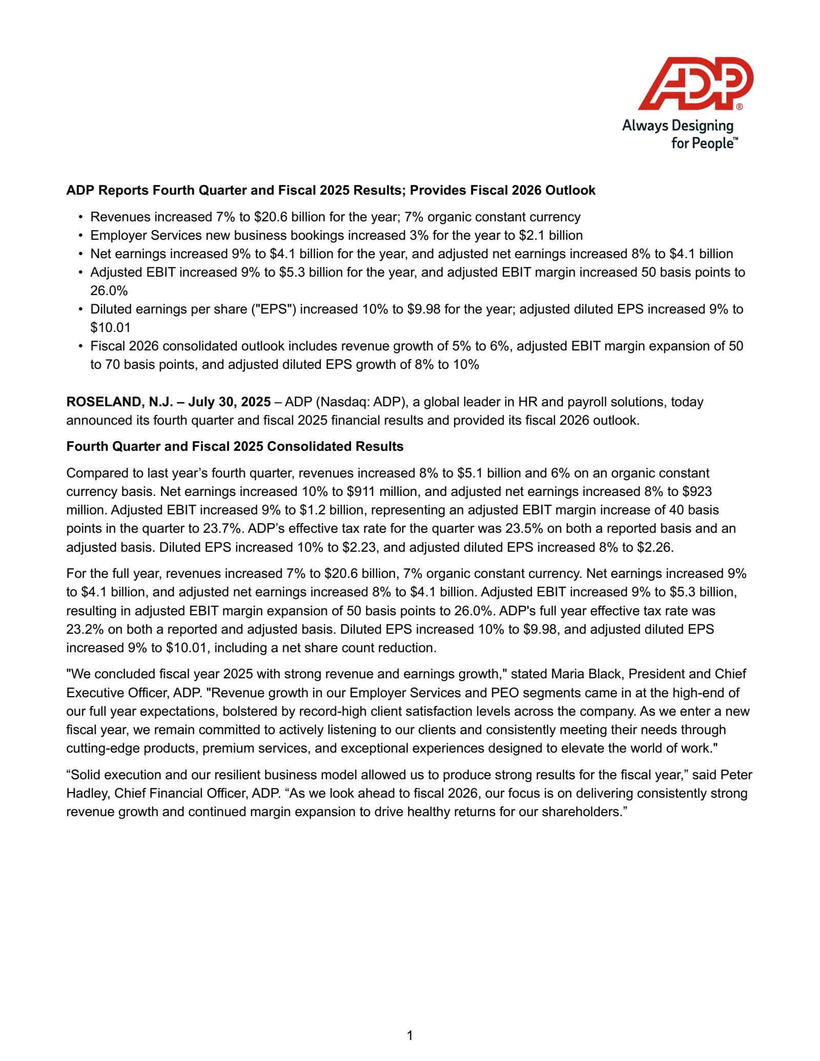 Automatic Data Processing's Q4 2025 Press Release