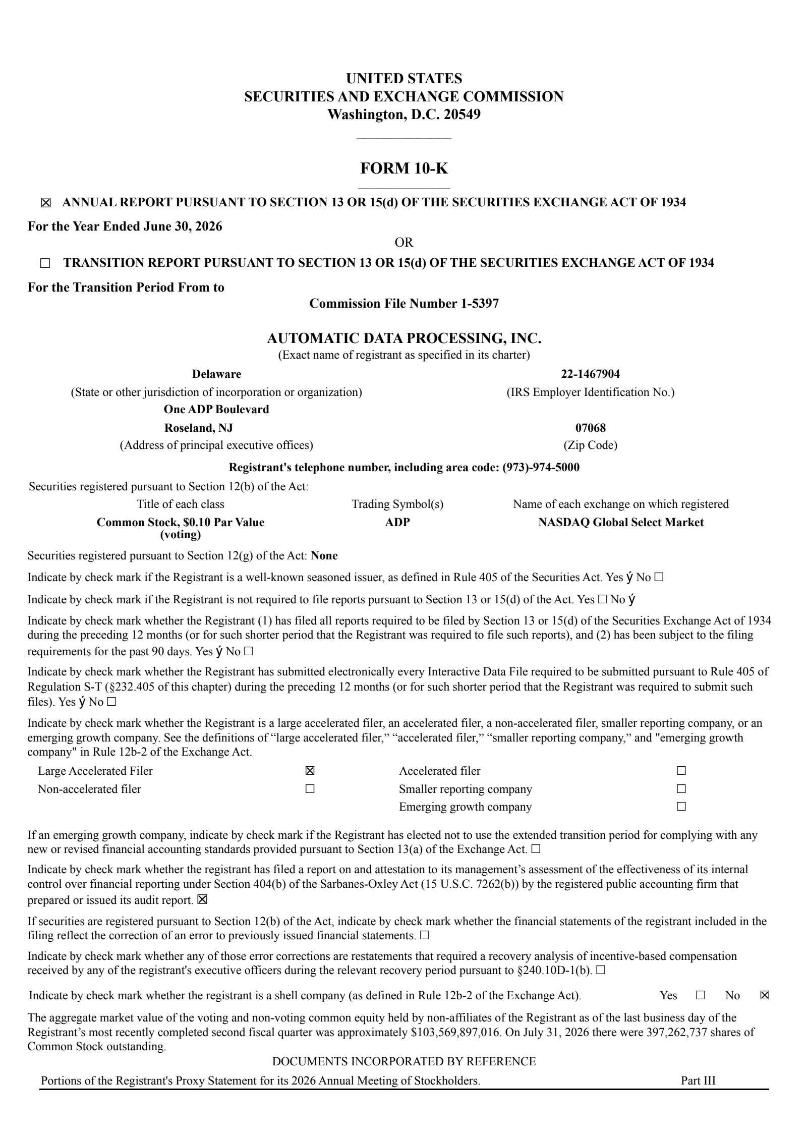 Automatic Data Processing's Q4 2026 Annual report