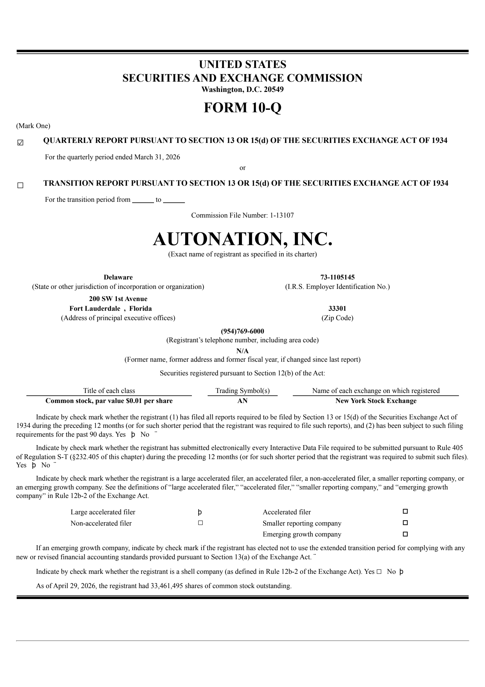 AutoNation's Q1 2026 Quarterly report