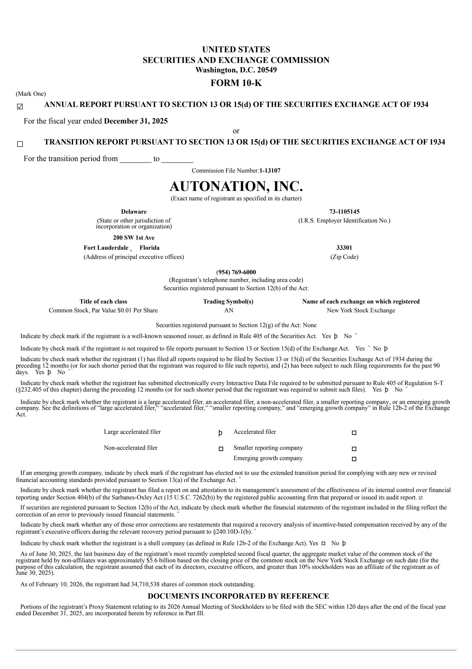 AutoNation's Q4 2025 Annual report
