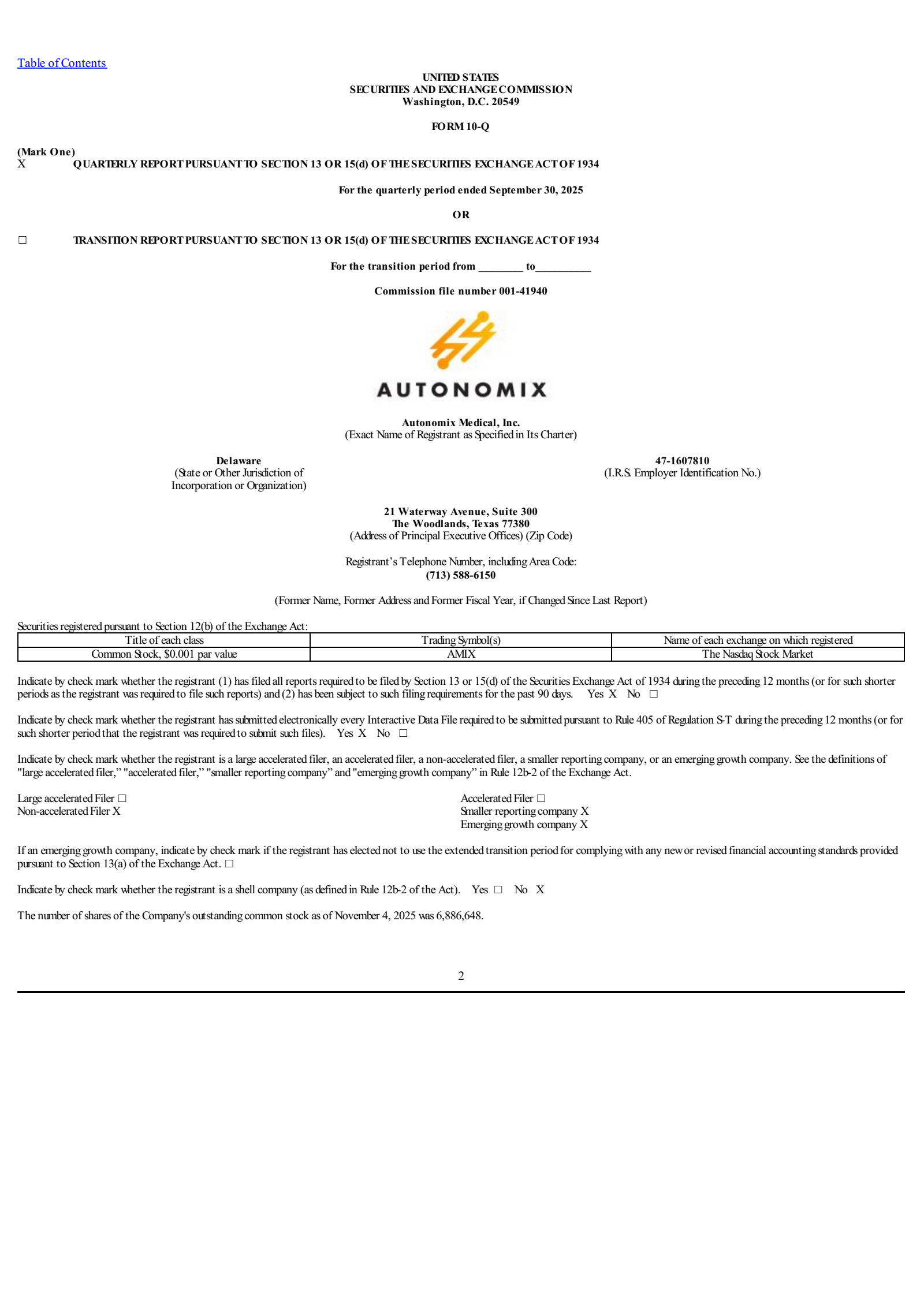 Autonomix Medical's Q2 2026 Quarterly report