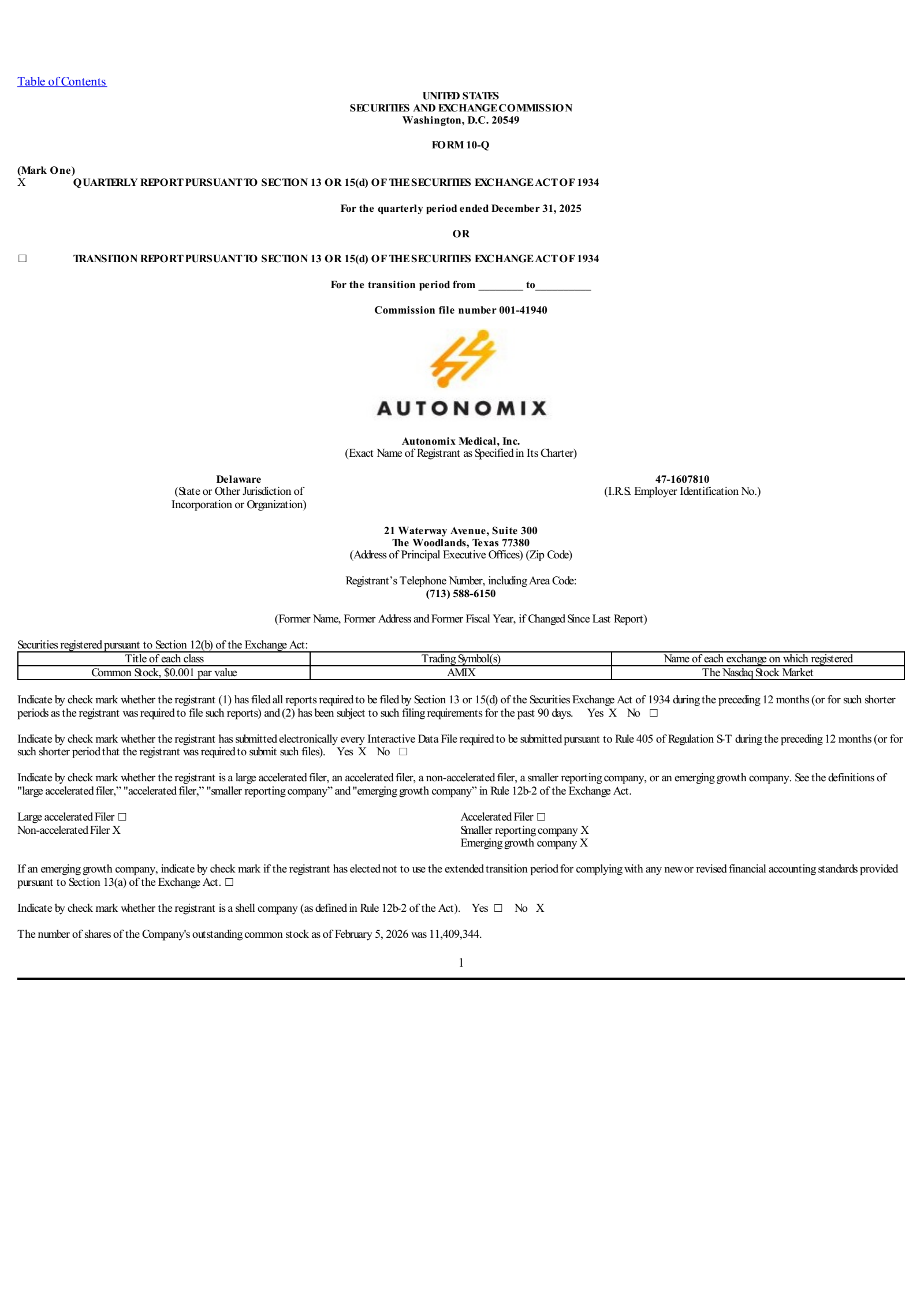 Autonomix Medical's Q3 2026 Quarterly report