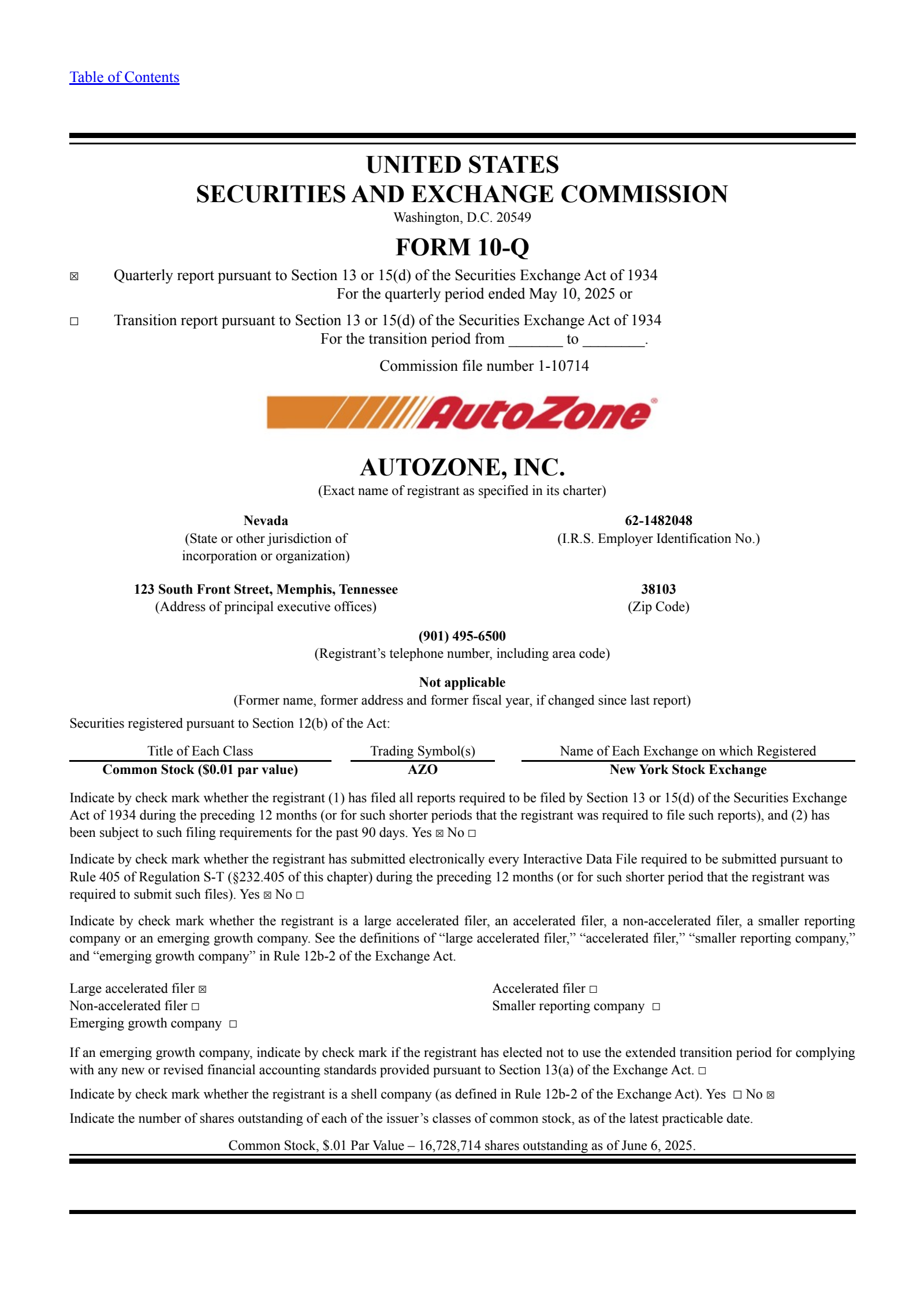 AutoZone's Q3 2025 Quarterly report