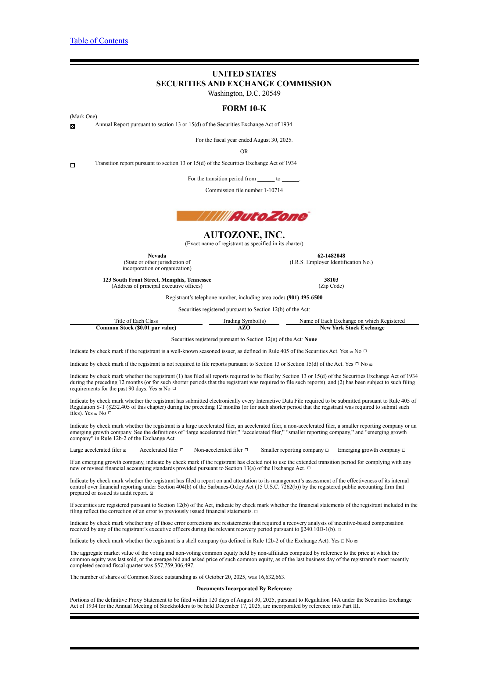 AutoZone's Q4 2025 Annual Report