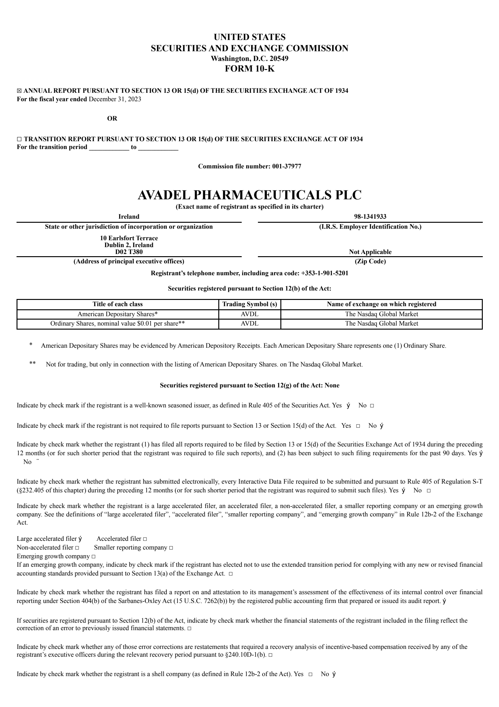 Avadel Pharmaceuticals' Q4 2023 Annual report