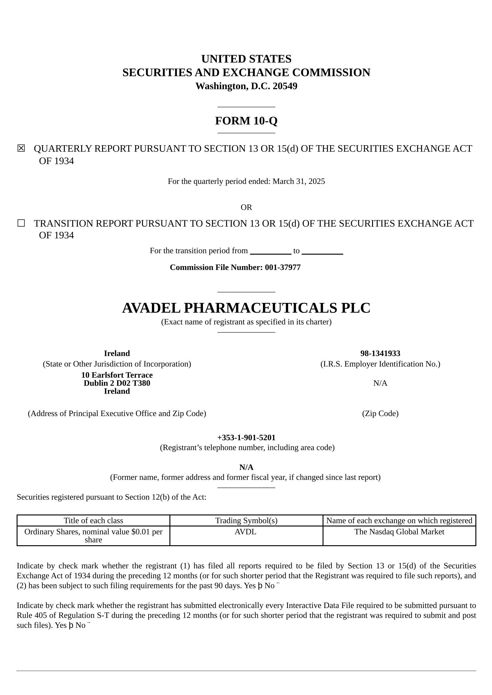 Avadel Pharmaceuticals' Q1 2025 Quarterly report