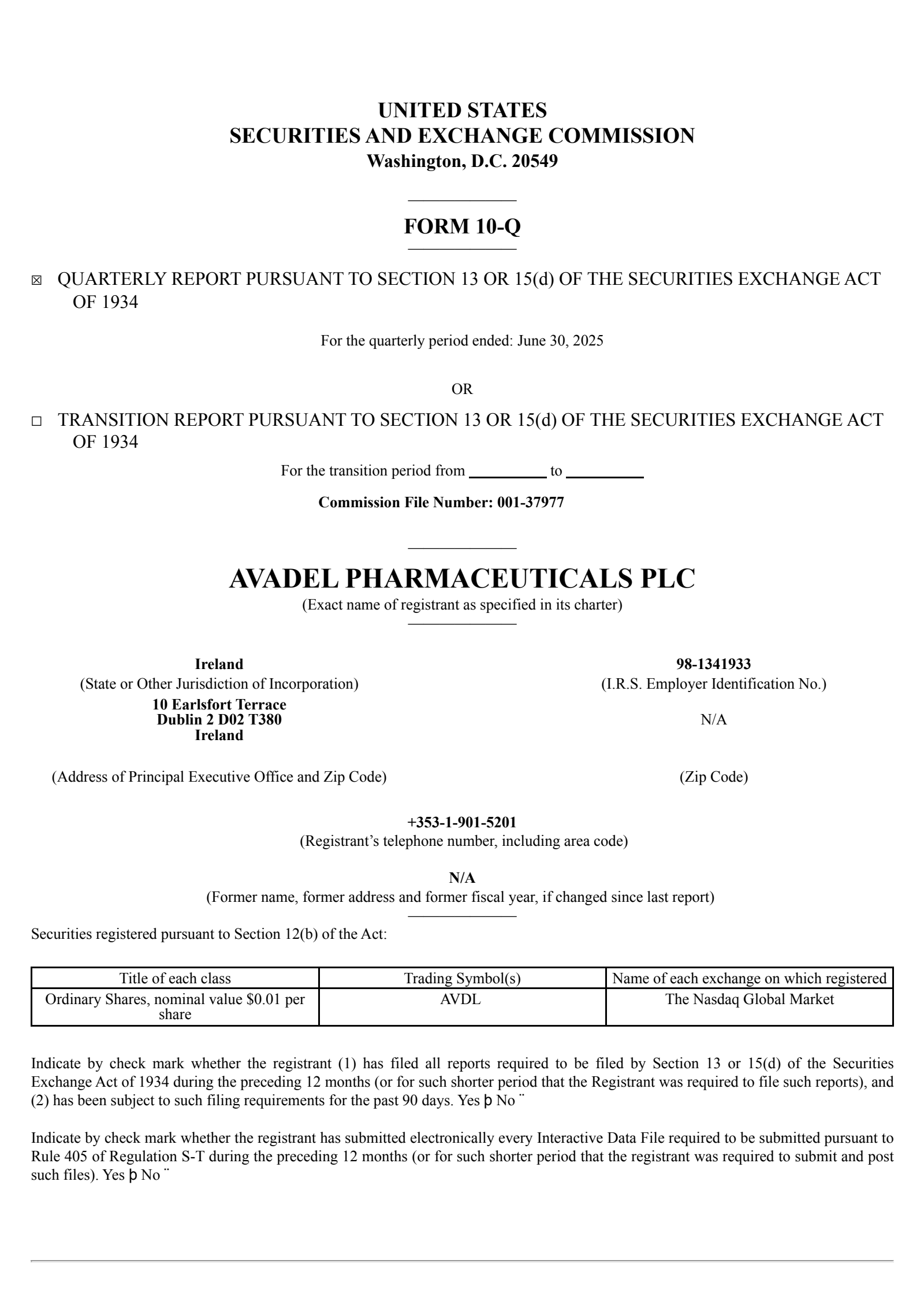 Avadel Pharmaceuticals' Q2 2025 Quarterly report
