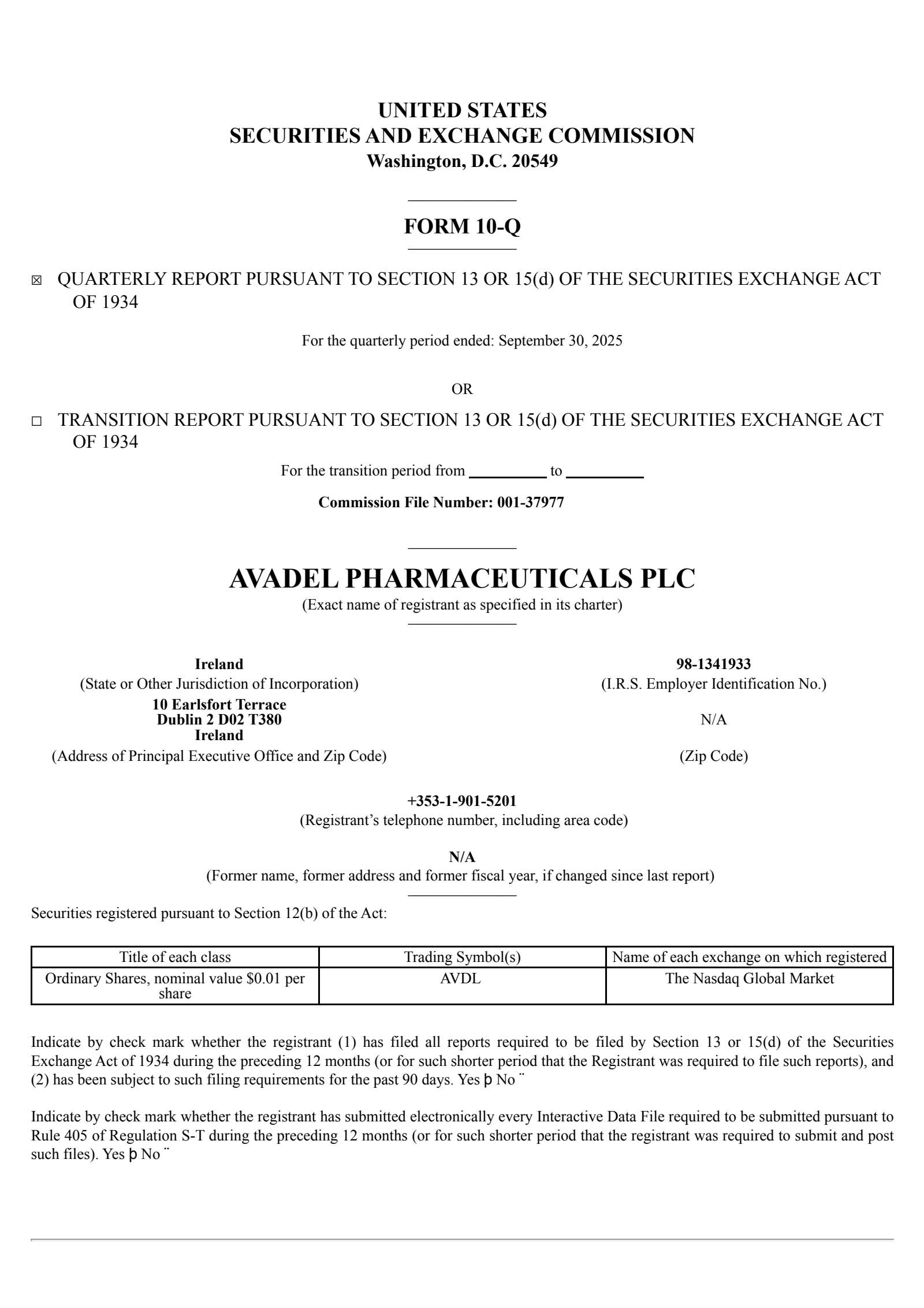 Avadel Pharmaceuticals' Q3 2025 Quarterly Report