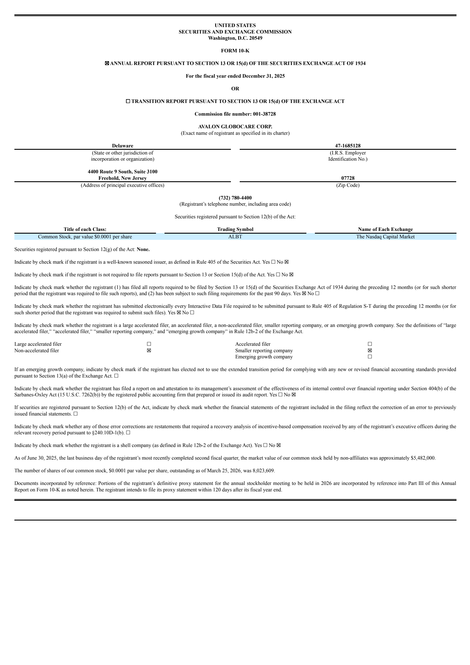 Avalon GloboCare's Q4 2025 Annual report