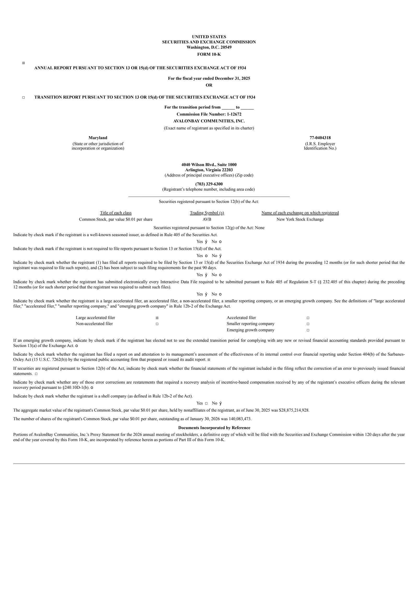 AvalonBay Communities' Q4 2025 Annual report