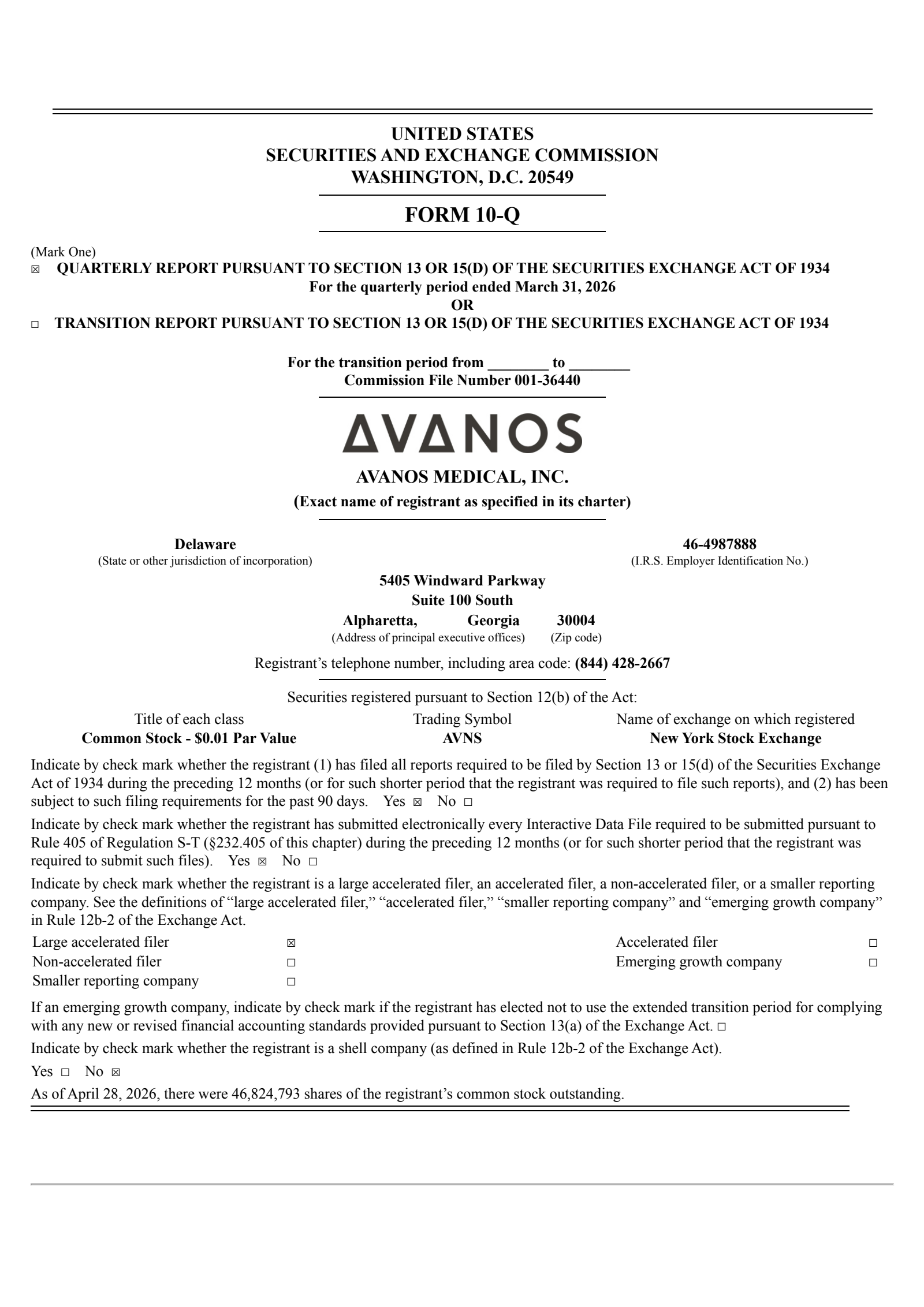 Avanos Medical's Q1 2026 Quarterly report