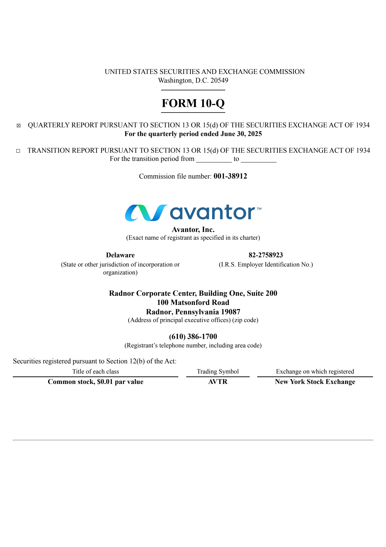 Avantor's Q2 2025 Quarterly report