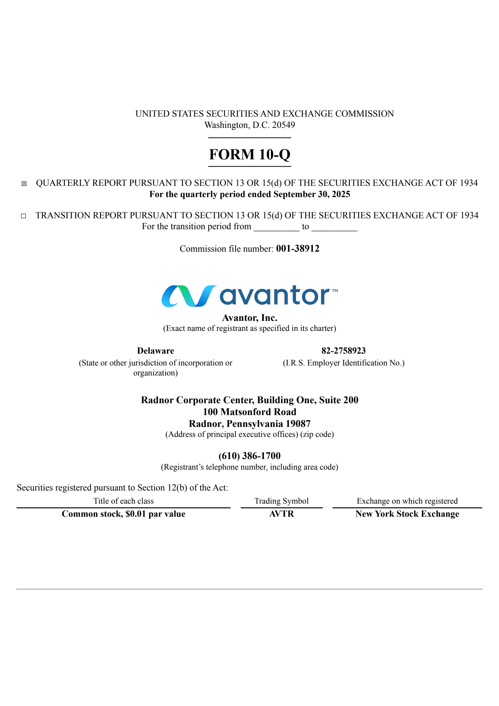 Avantor's Q3 2025 Quarterly Report