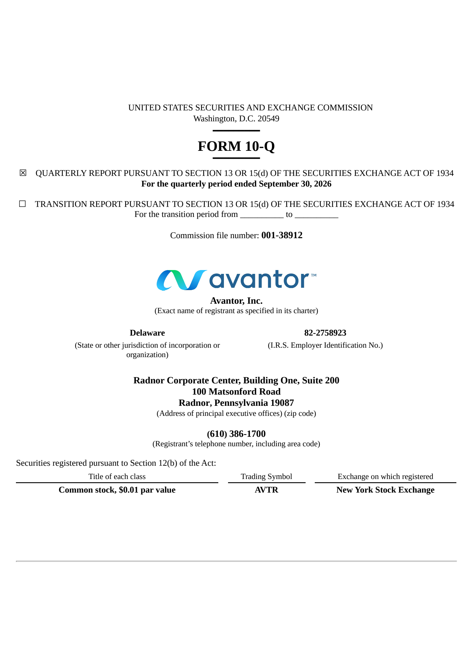 Avantor (AVTR) Q3 2026 Earnings Results & Call Transcript
