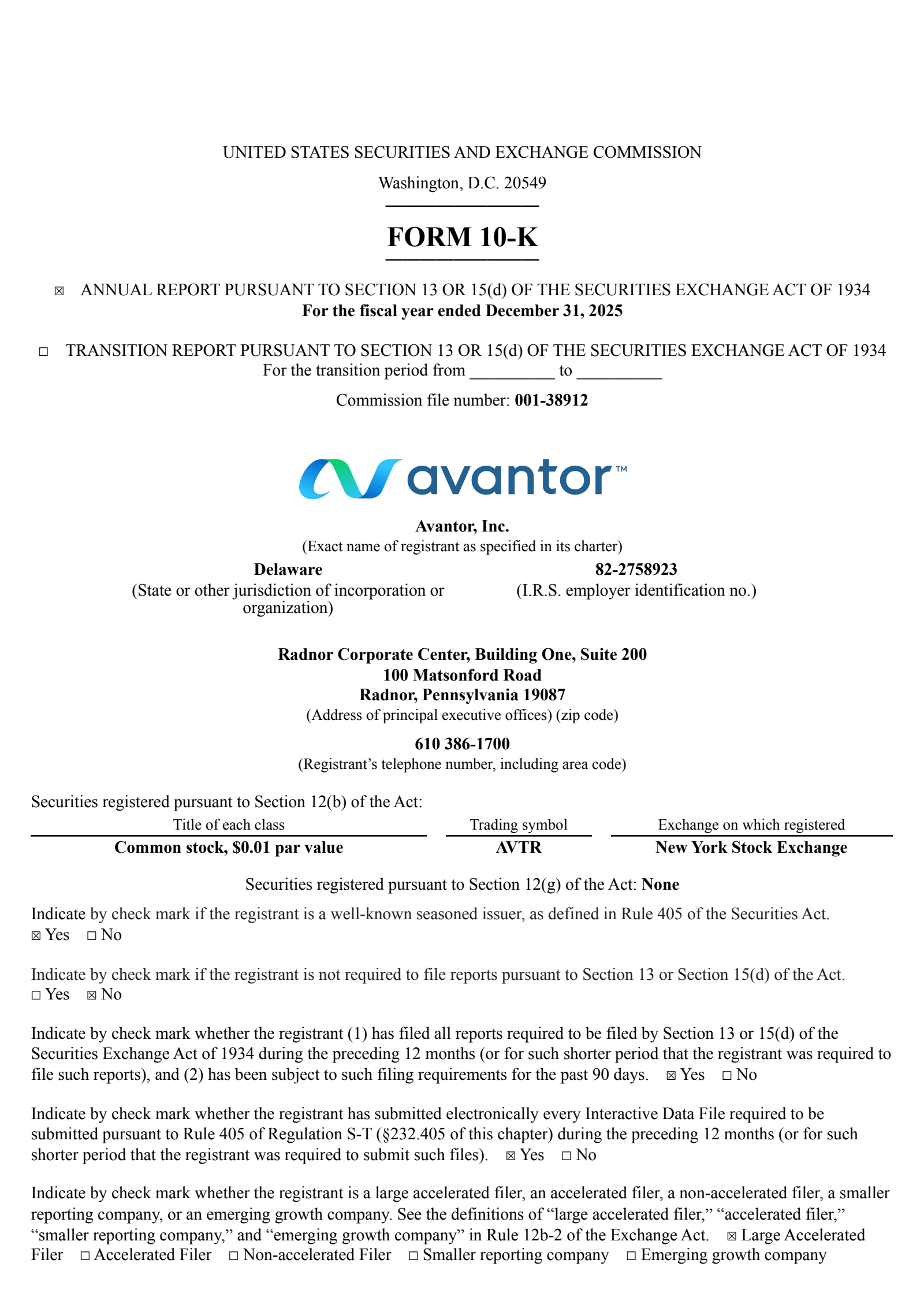 Avantor's Q4 2025 Annual report