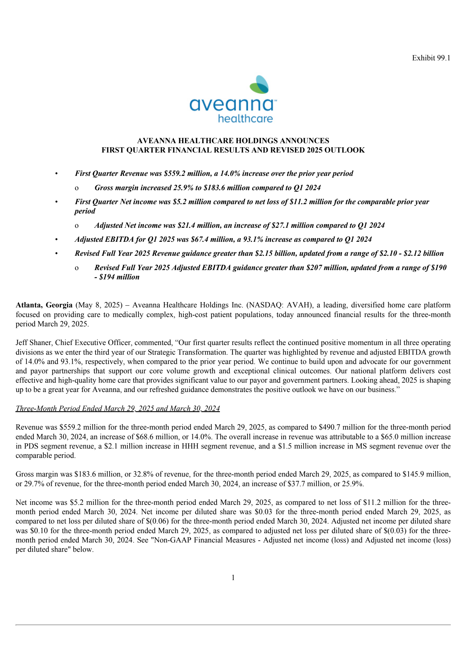 Aveanna Healthcare's Q1 2025 Press Release