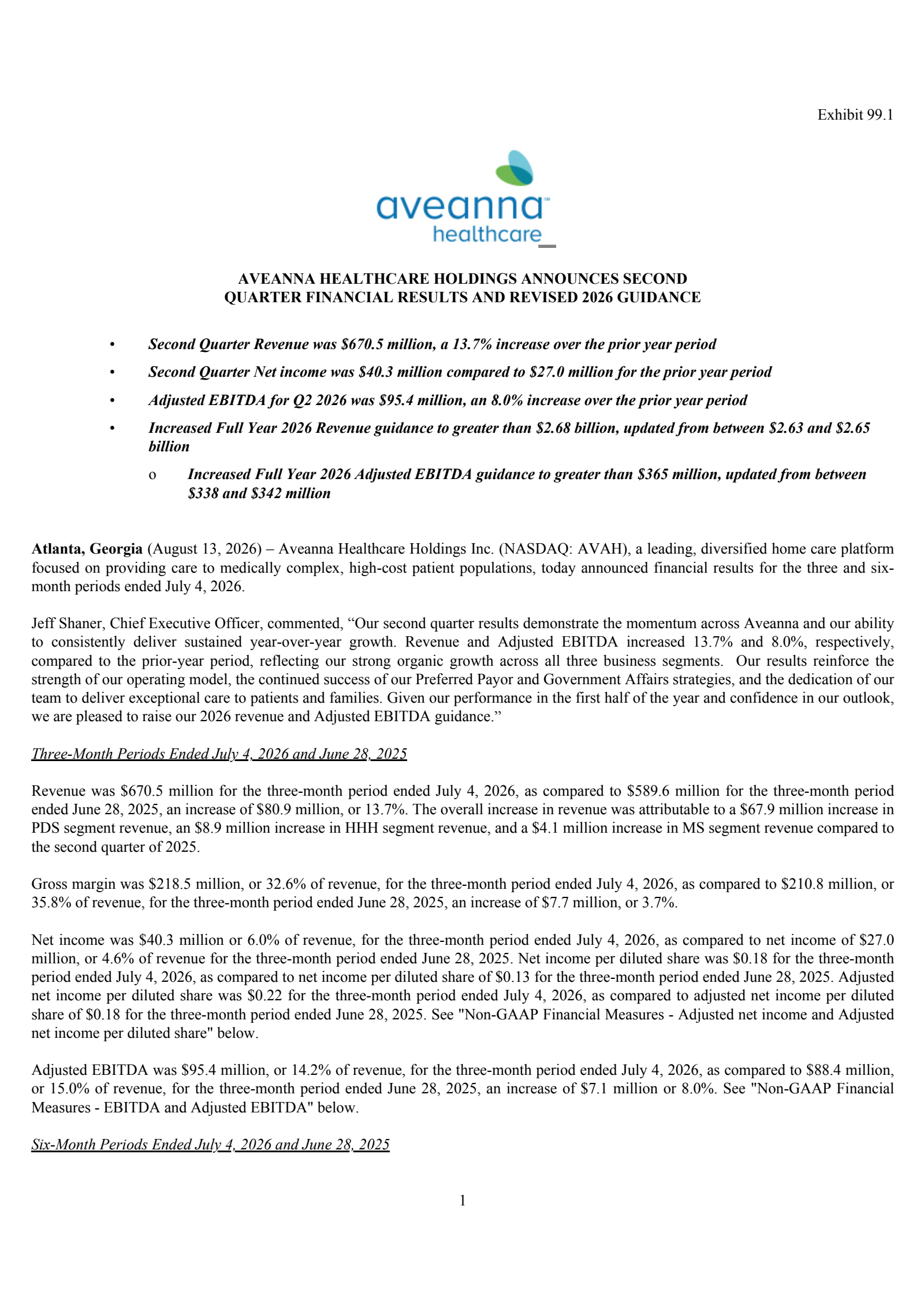 Aveanna Healthcare's Q2 2026 Press Release
