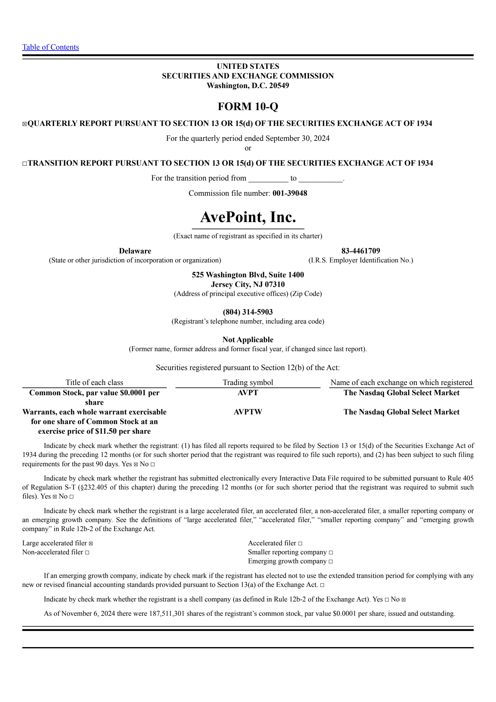 AvePoint's Q3 2024 Quarterly report
