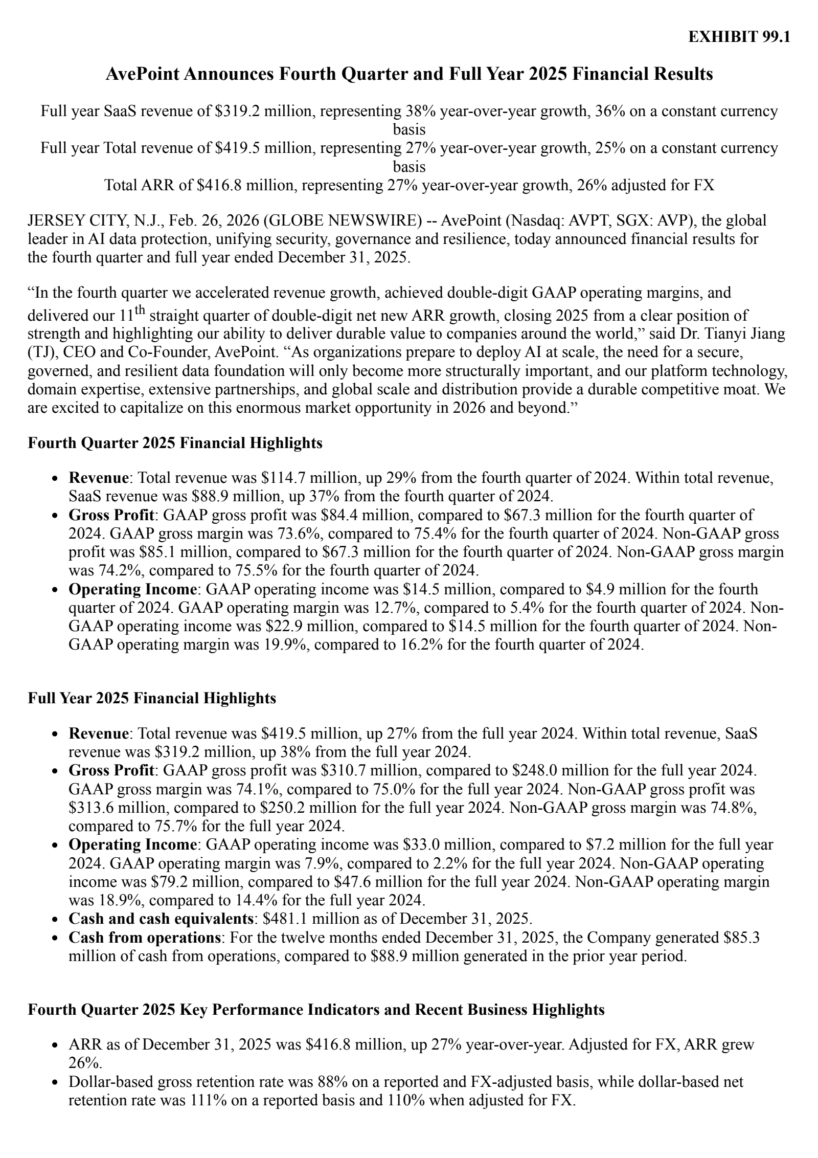 AvePoint's Q4 2025 Press Release