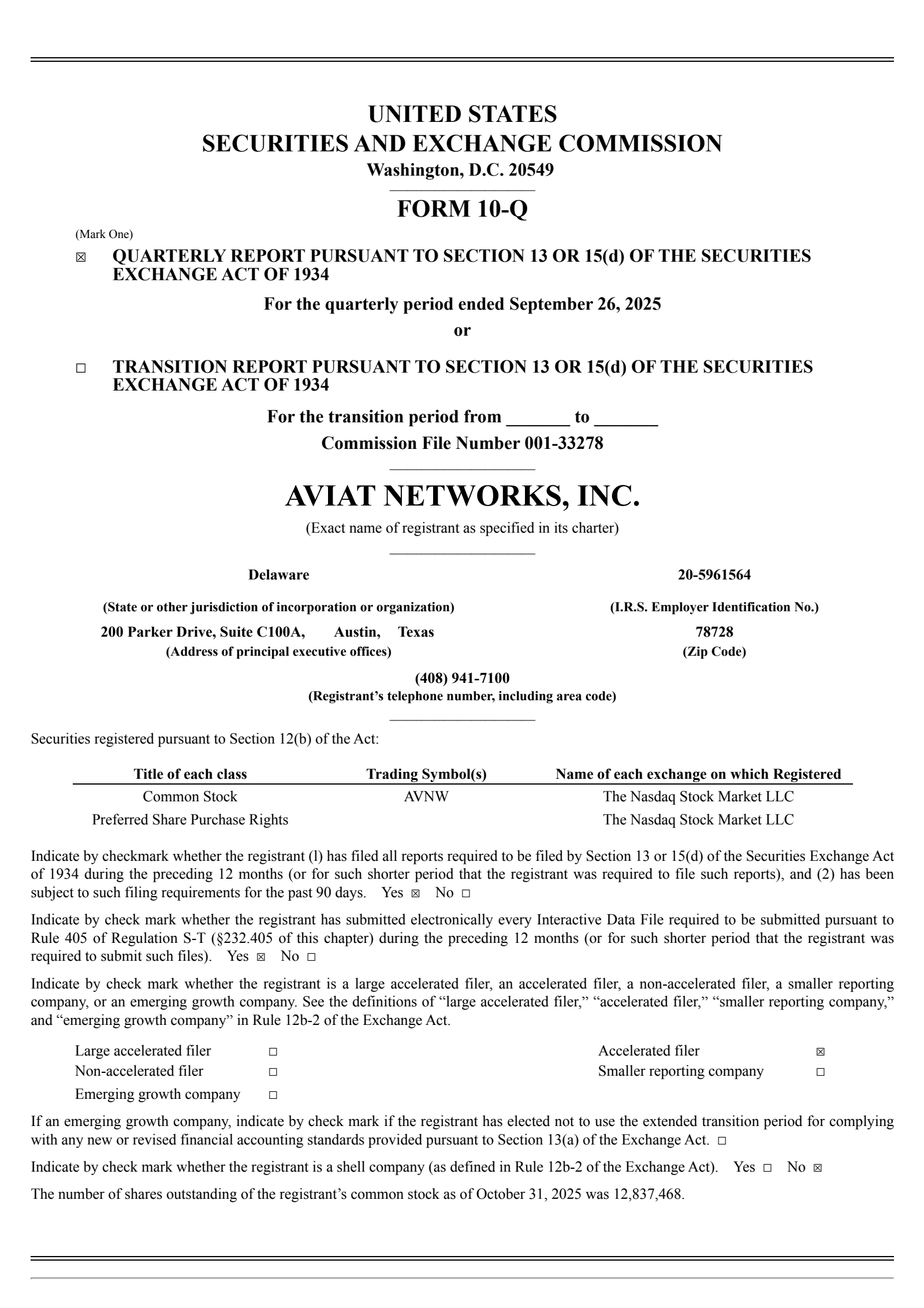 Aviat Networks' Q1 2026 Quarterly Report