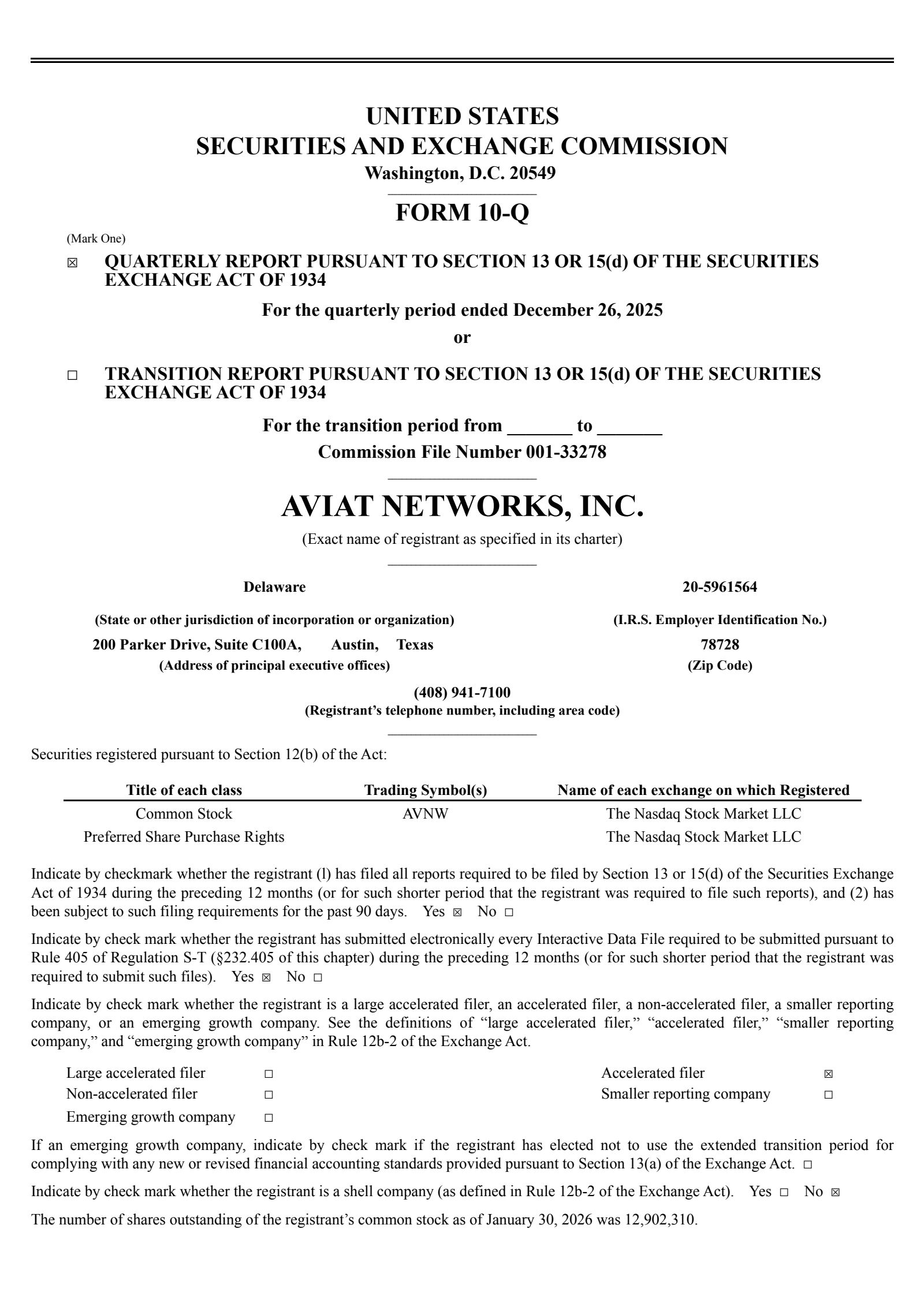 Aviat Networks' Q2 2026 Quarterly report