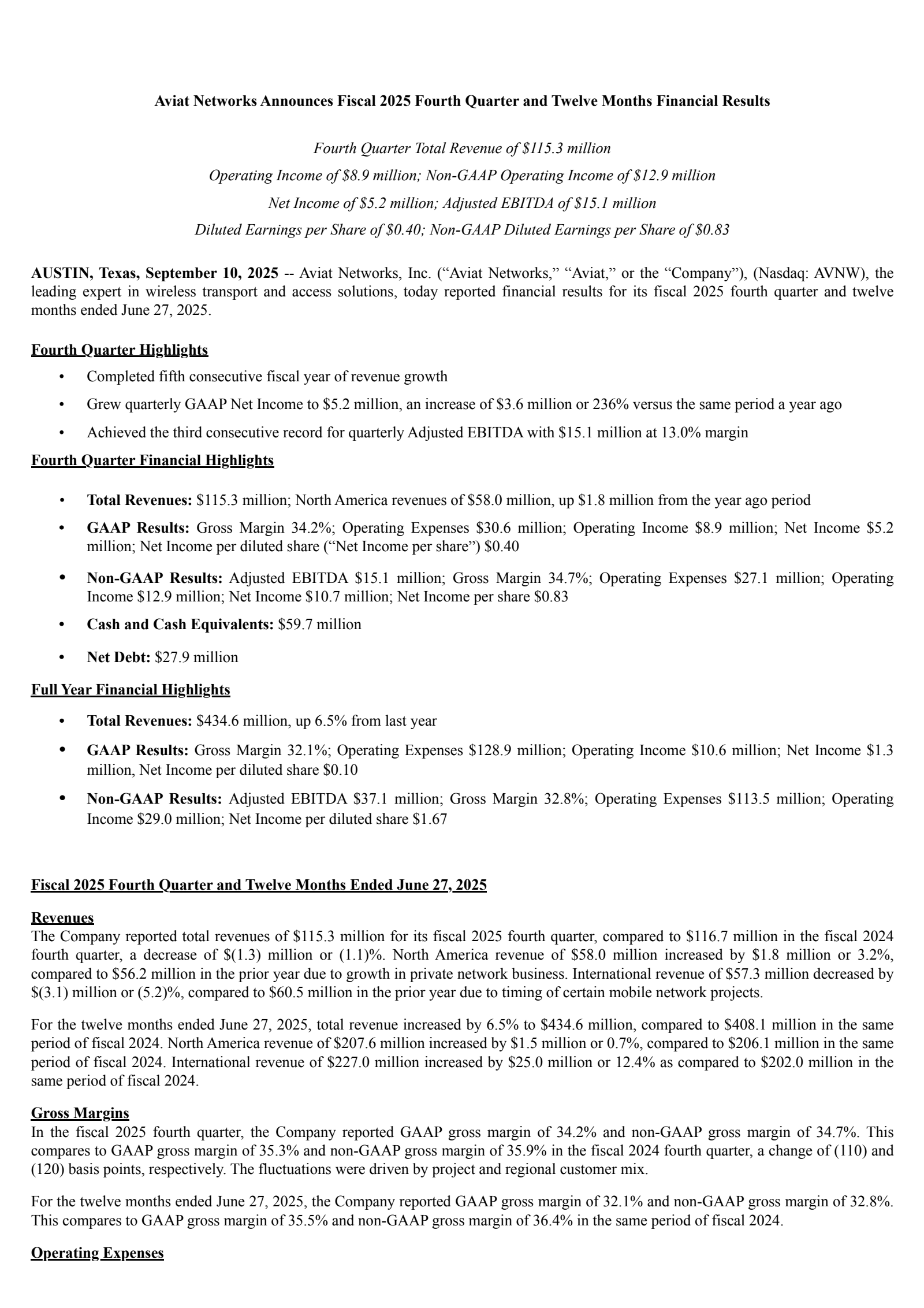 Aviat Networks' Q4 2025 Earnings Release